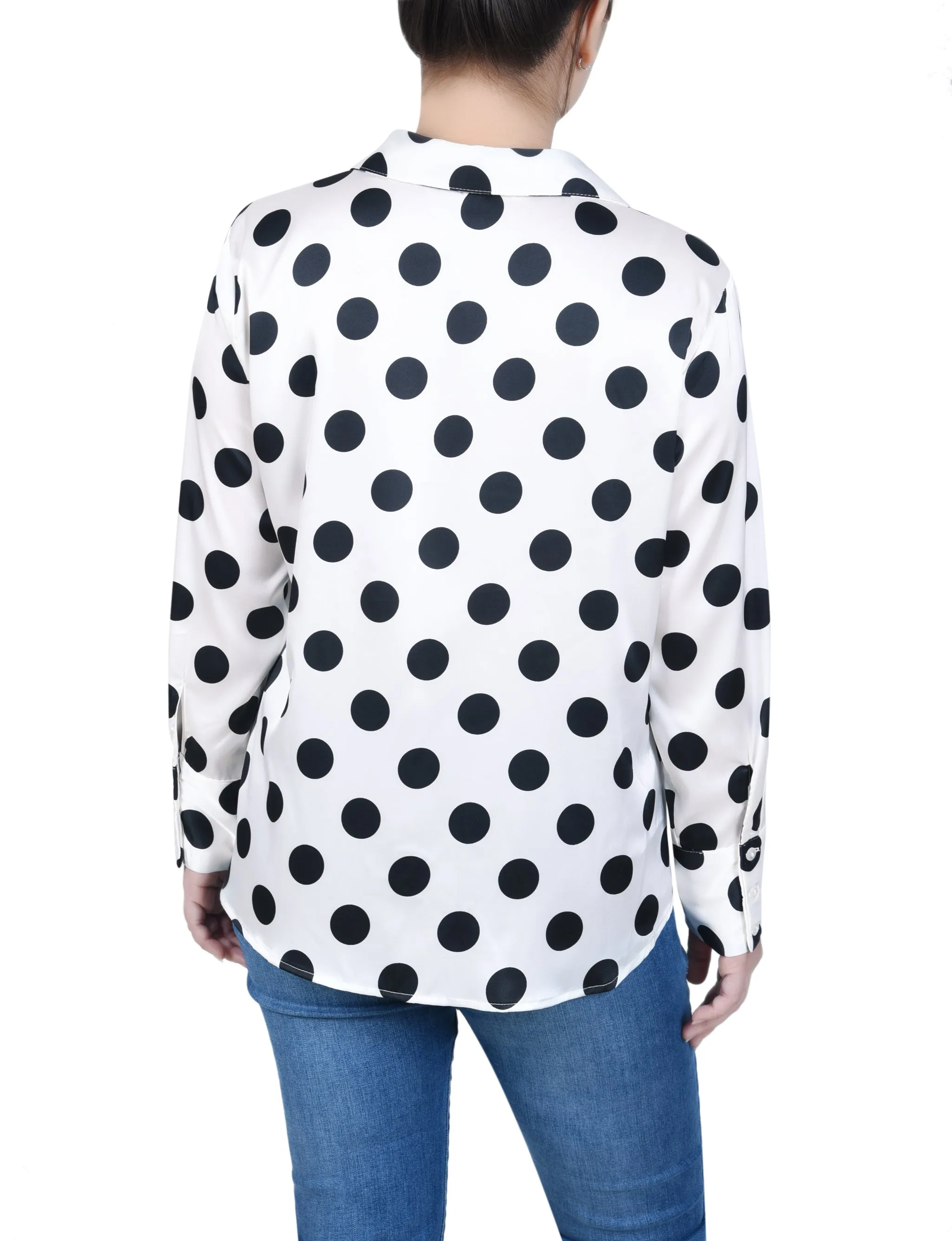 Blouse en satin à pois à manches longues Petite