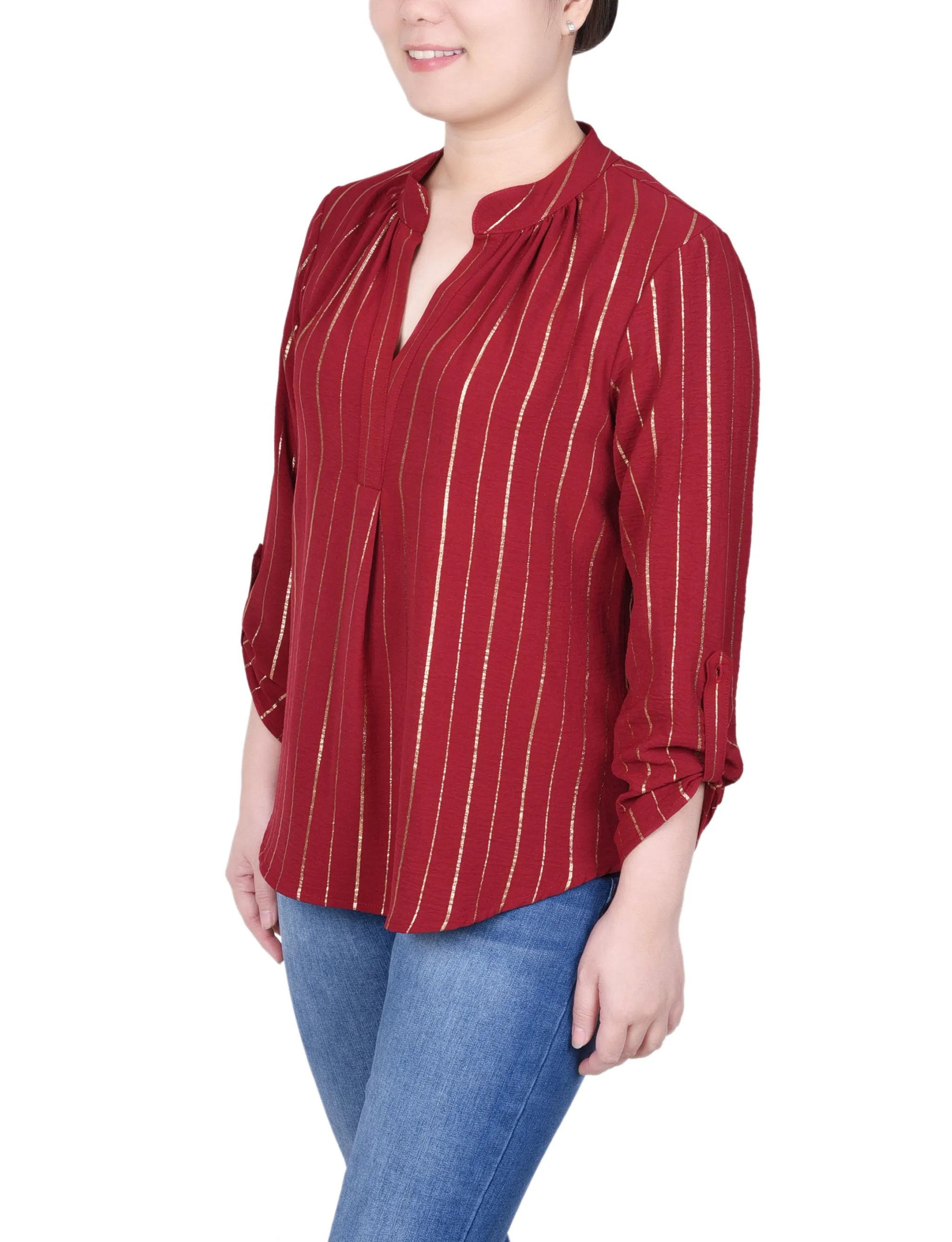Petite Blouse à Manches Longues à Rayures Métallisées
