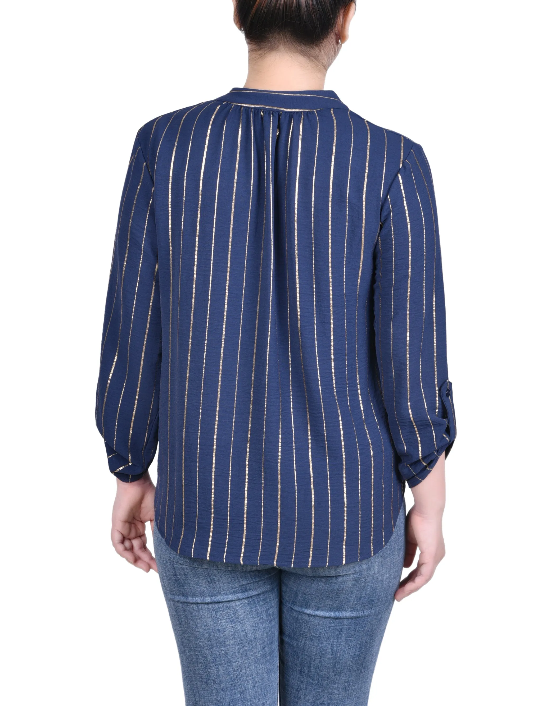 Petite Blouse à Manches Longues à Rayures Métallisées