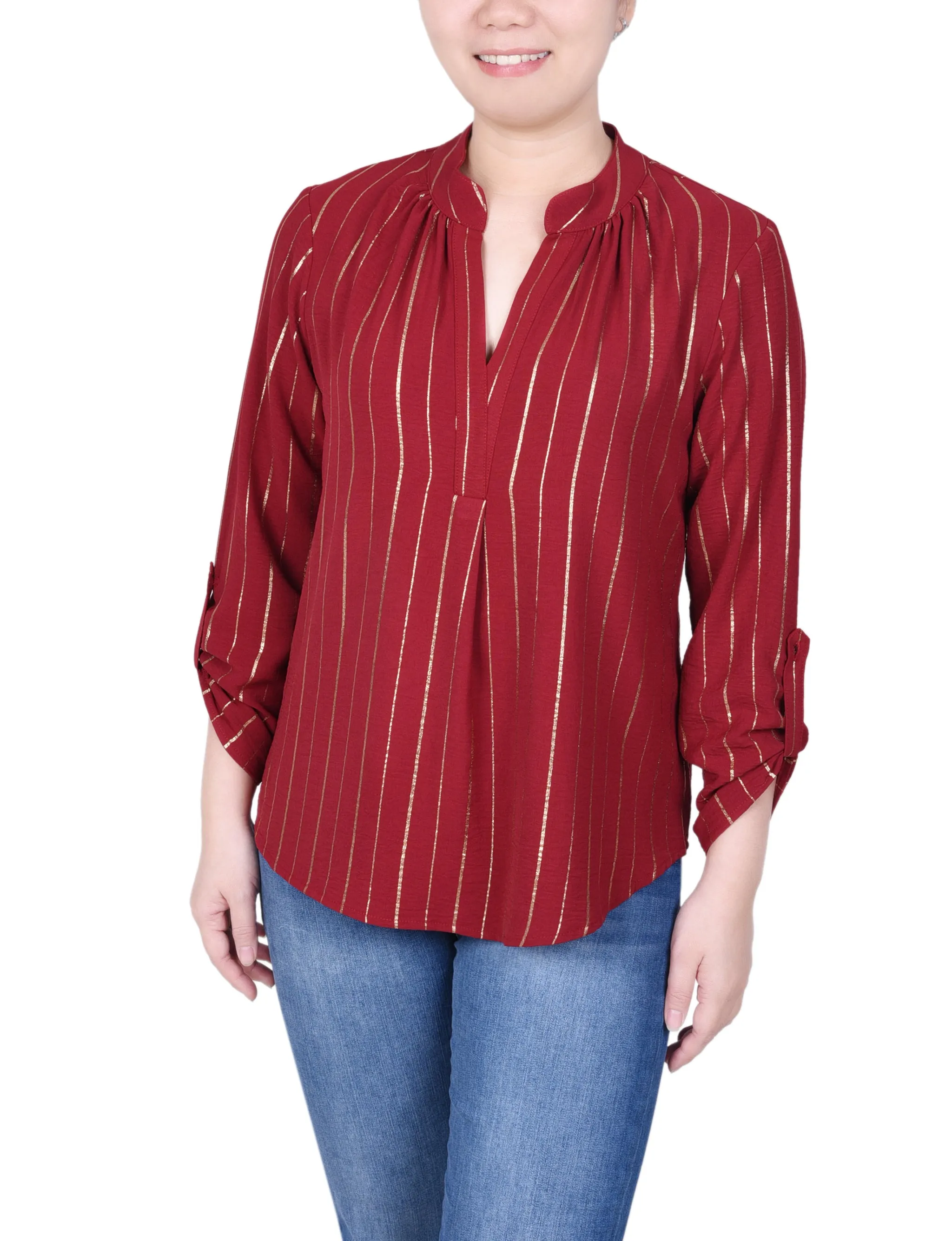 Petite Blouse à Manches Longues à Rayures Métallisées