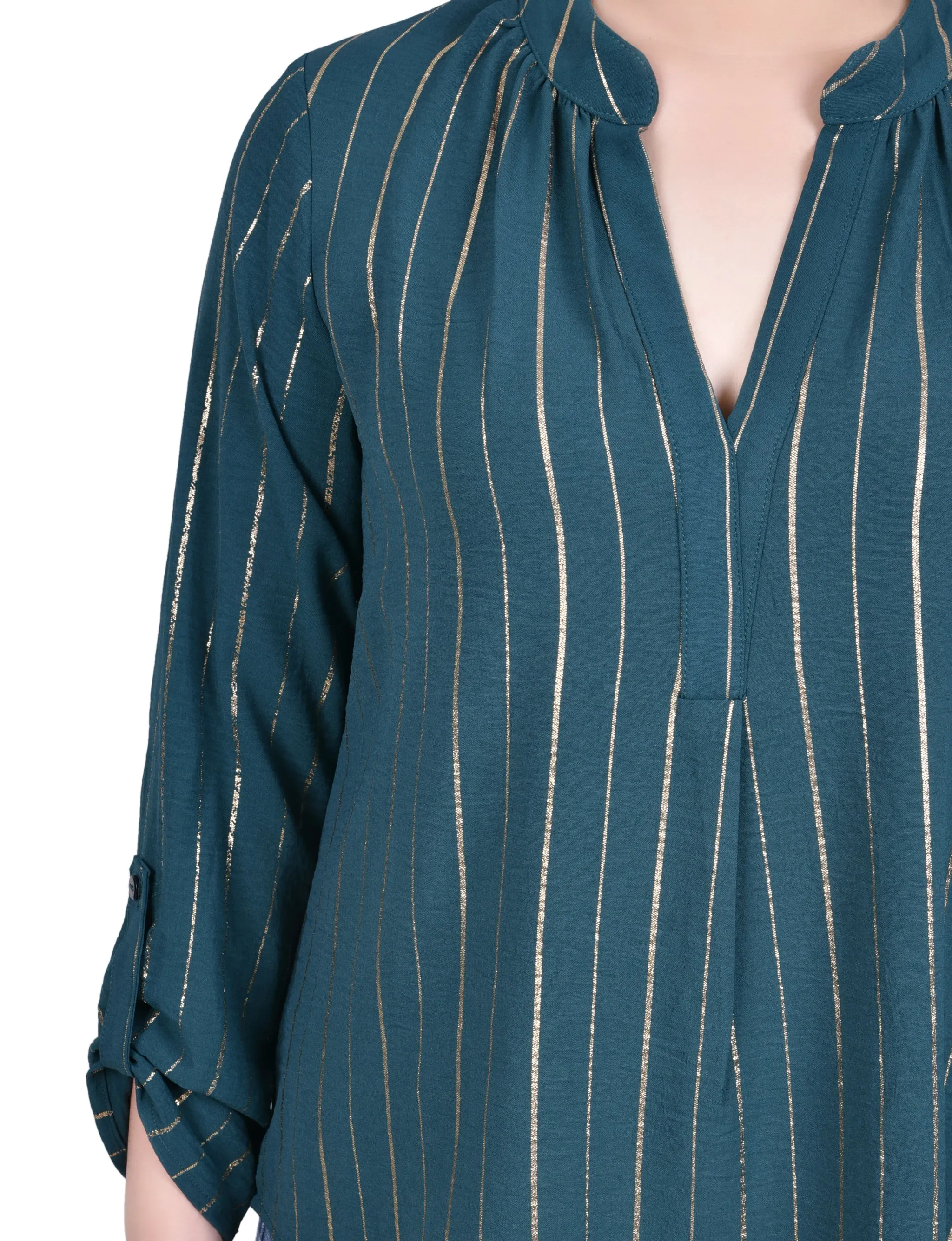 Petite Blouse à Manches Longues à Rayures Métallisées