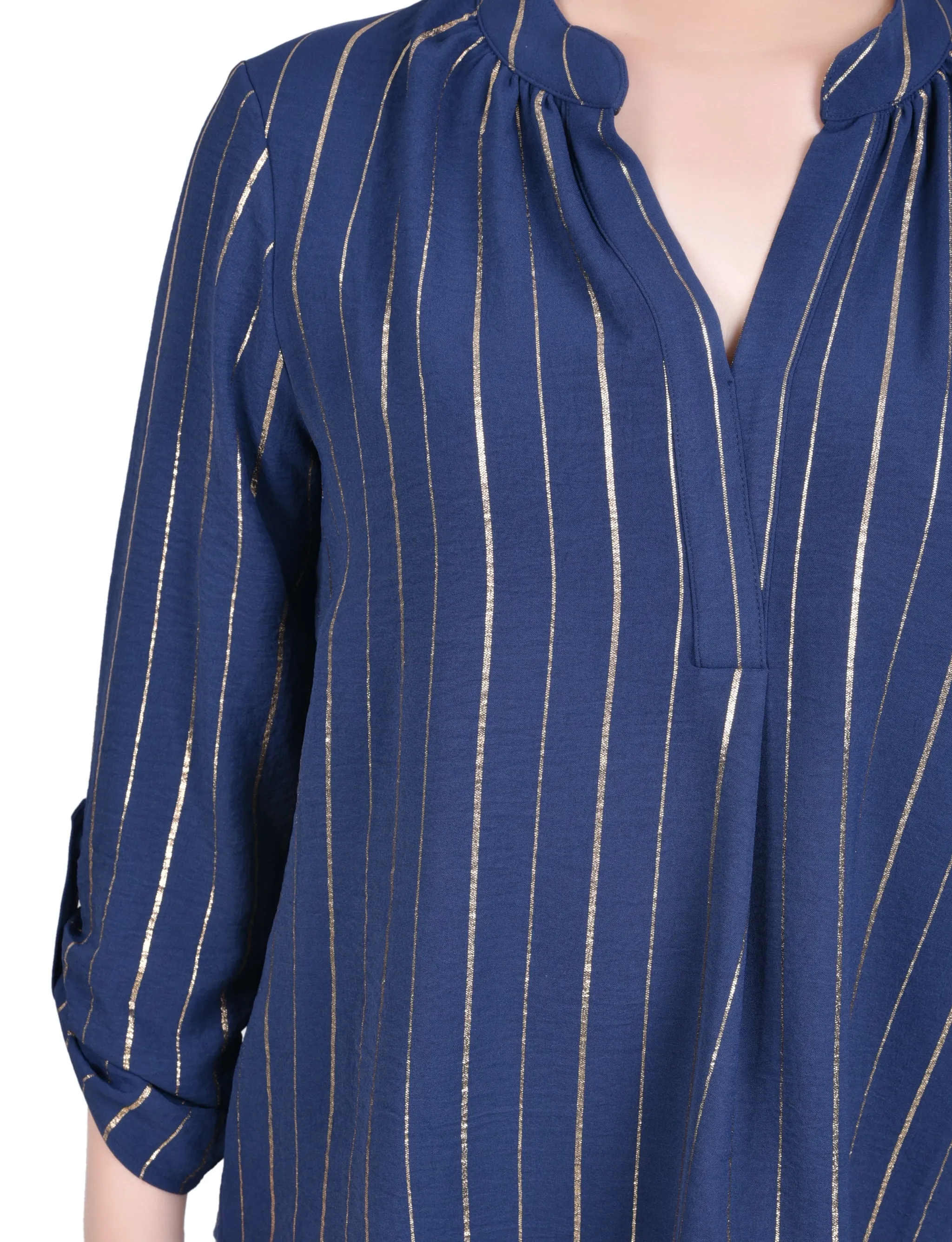 Petite Blouse à Manches Longues à Rayures Métallisées