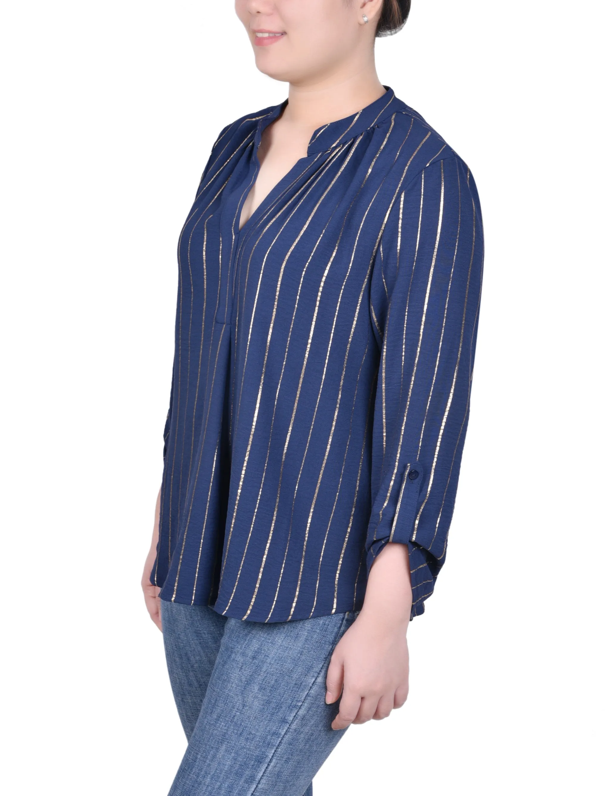 Petite Blouse à Manches Longues à Rayures Métallisées