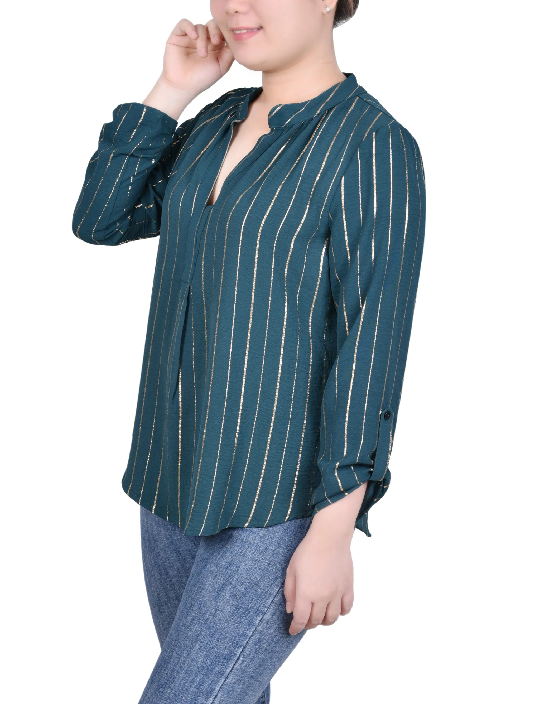 Petite Blouse à Manches Longues à Rayures Métallisées
