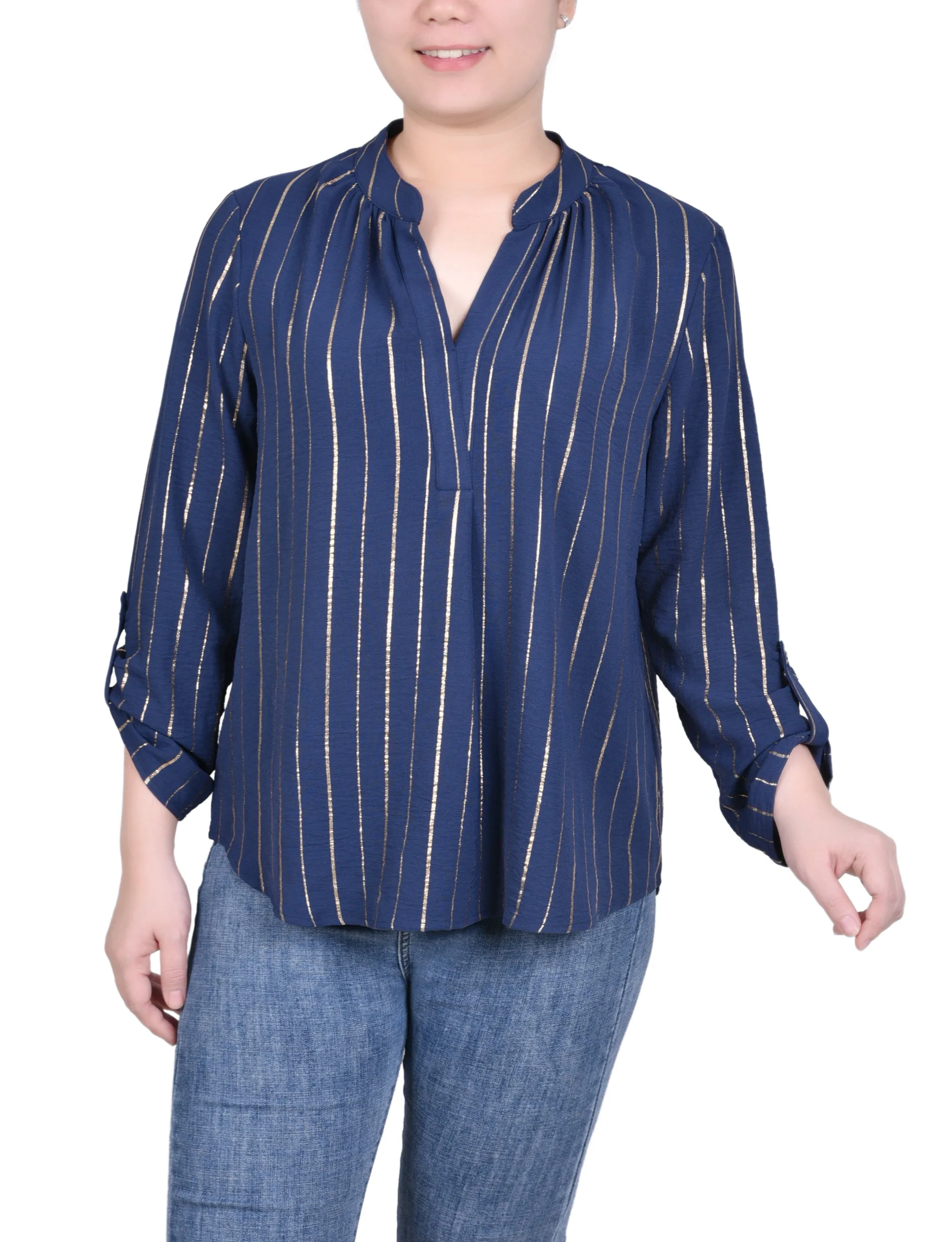 Petite Blouse à Manches Longues à Rayures Métallisées