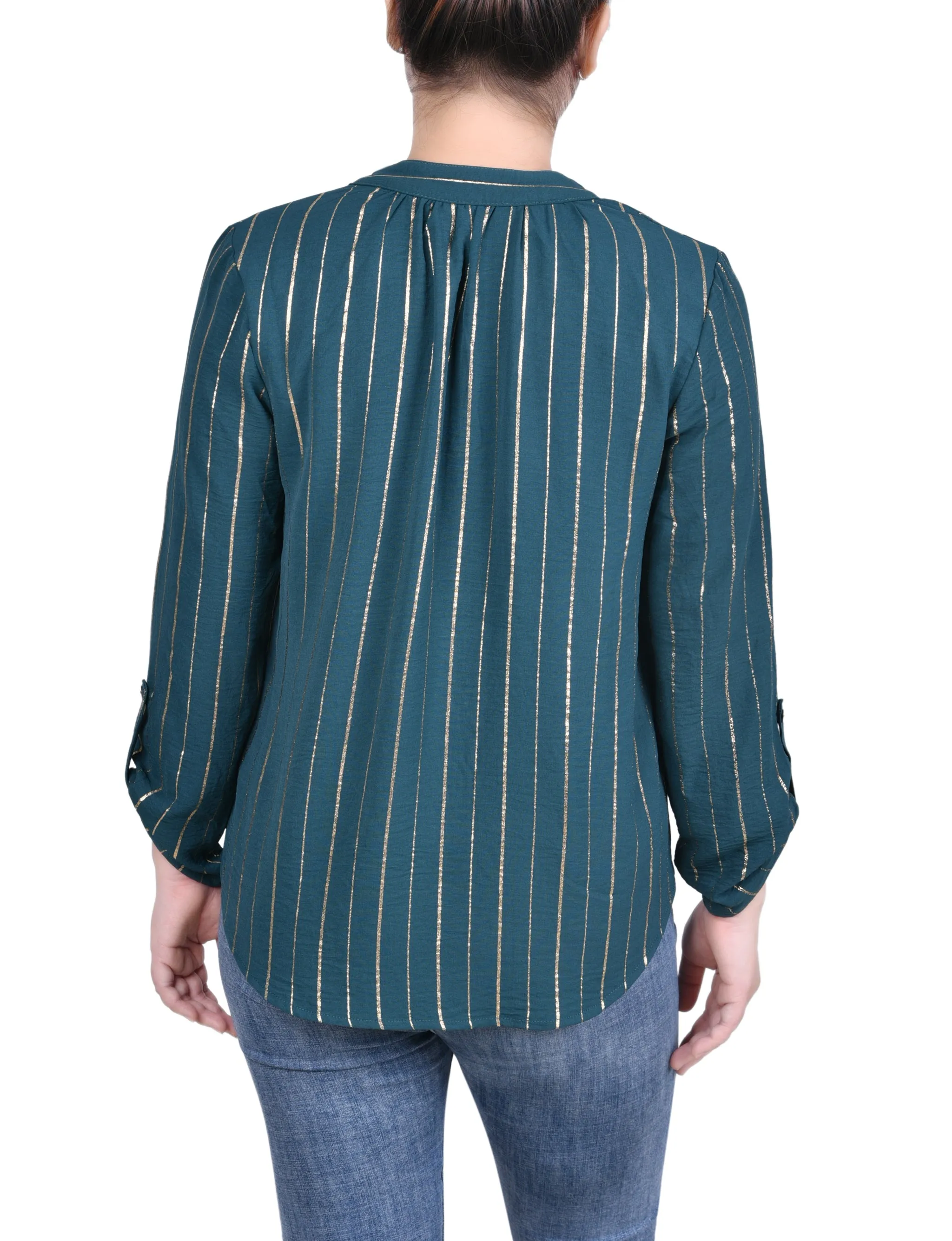 Petite Blouse à Manches Longues à Rayures Métallisées