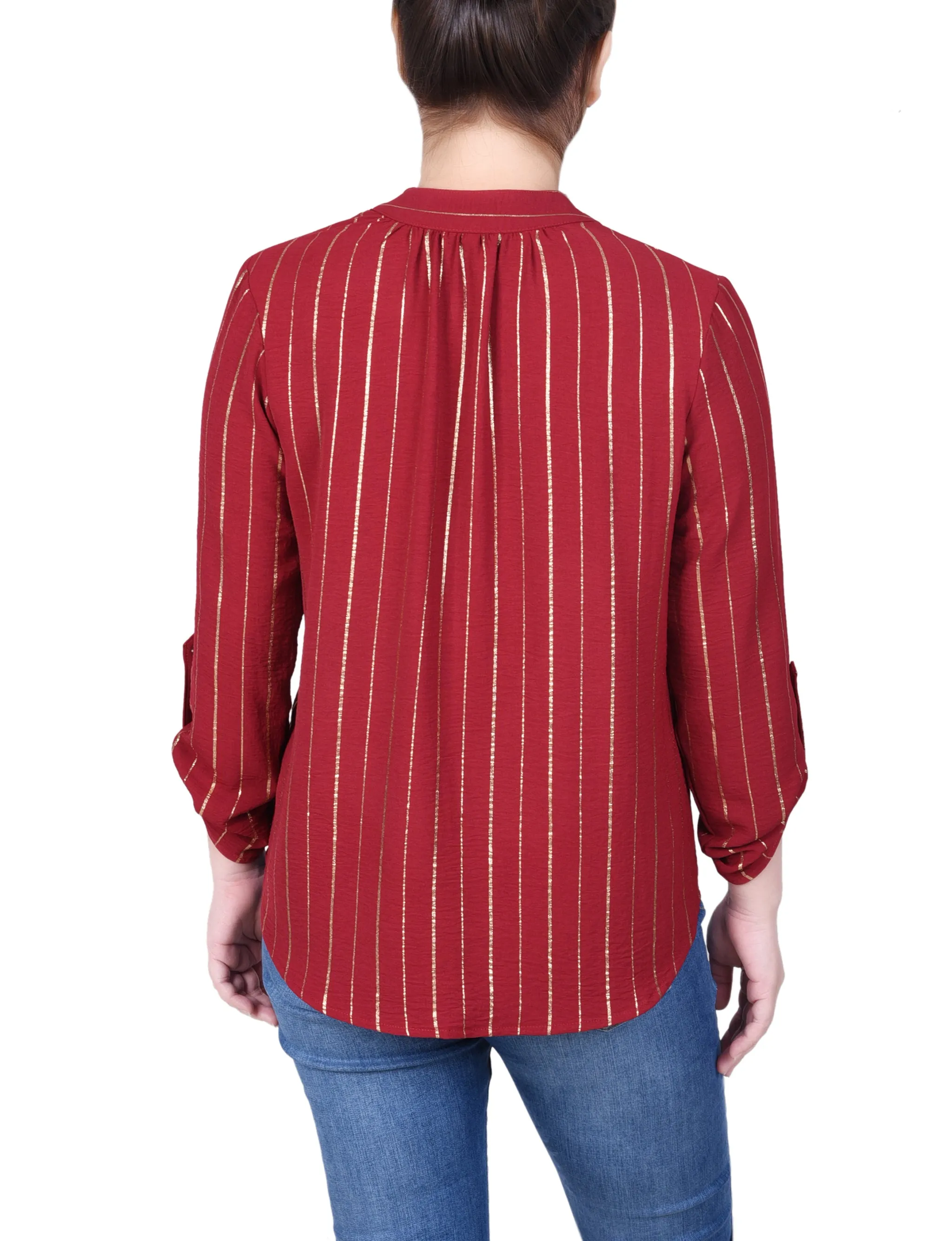Petite Blouse à Manches Longues à Rayures Métallisées
