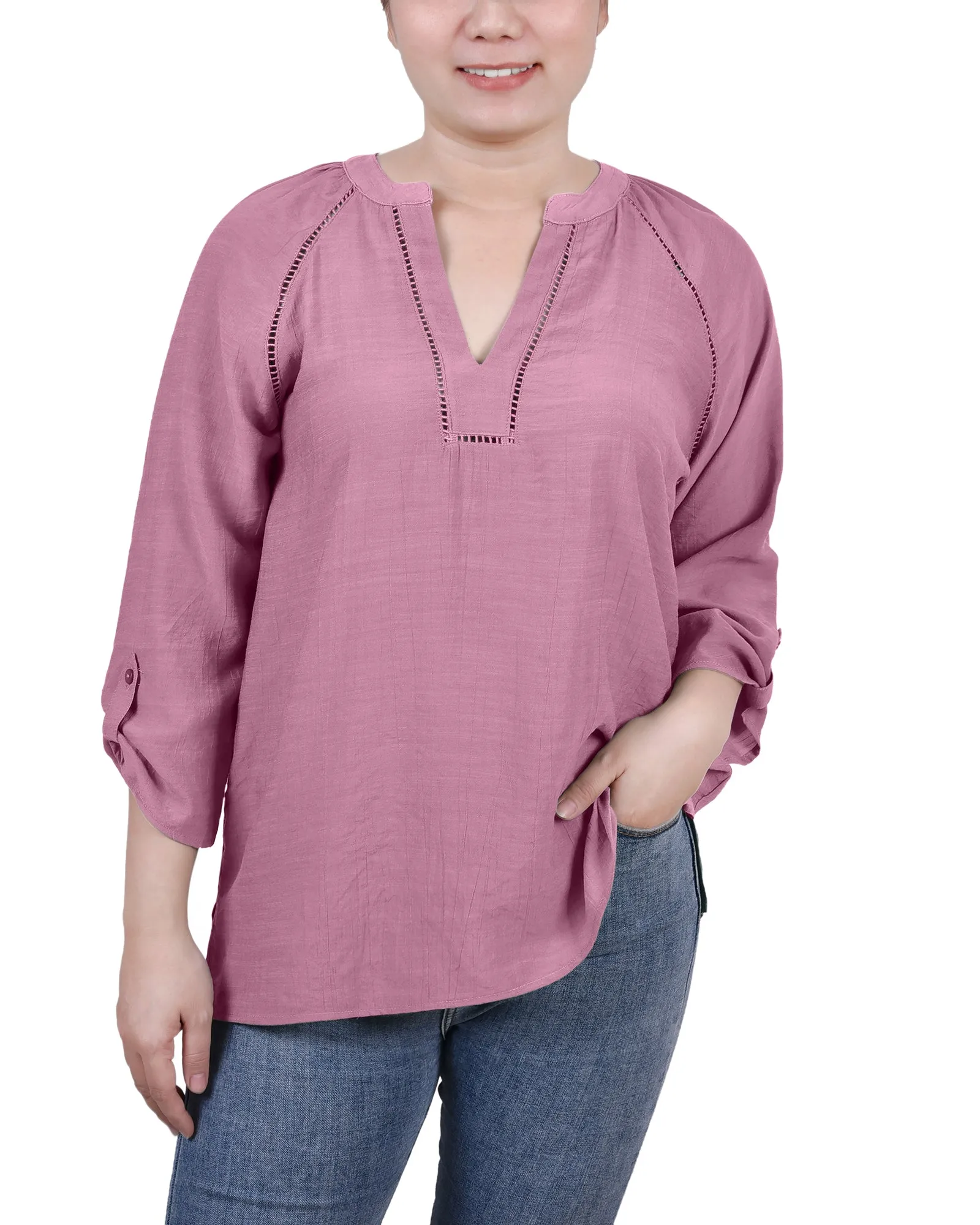 Blouse Petite à Manches Raglan et Encolure Fendue