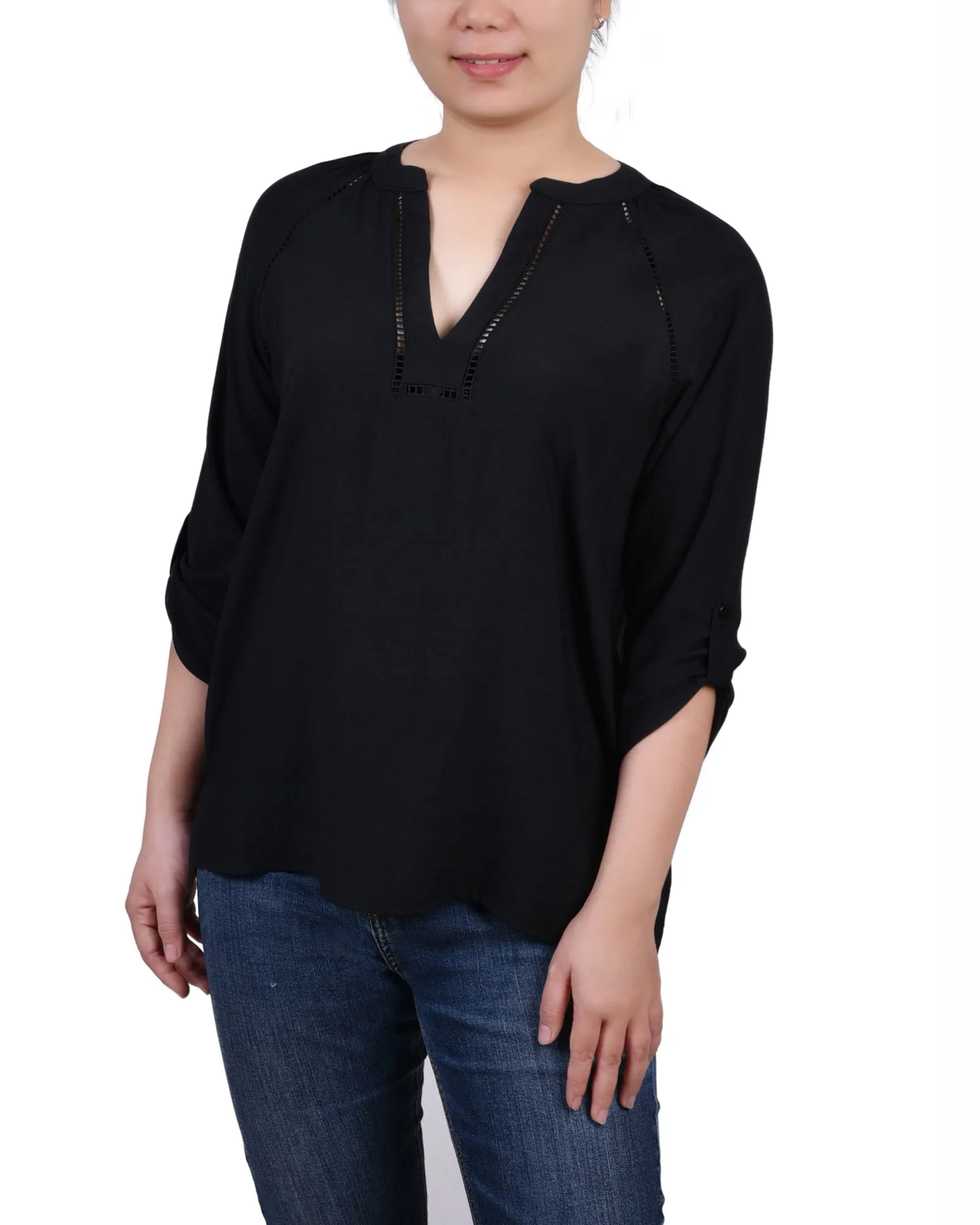 Blouse Petite à Manches Raglan et Encolure Fendue