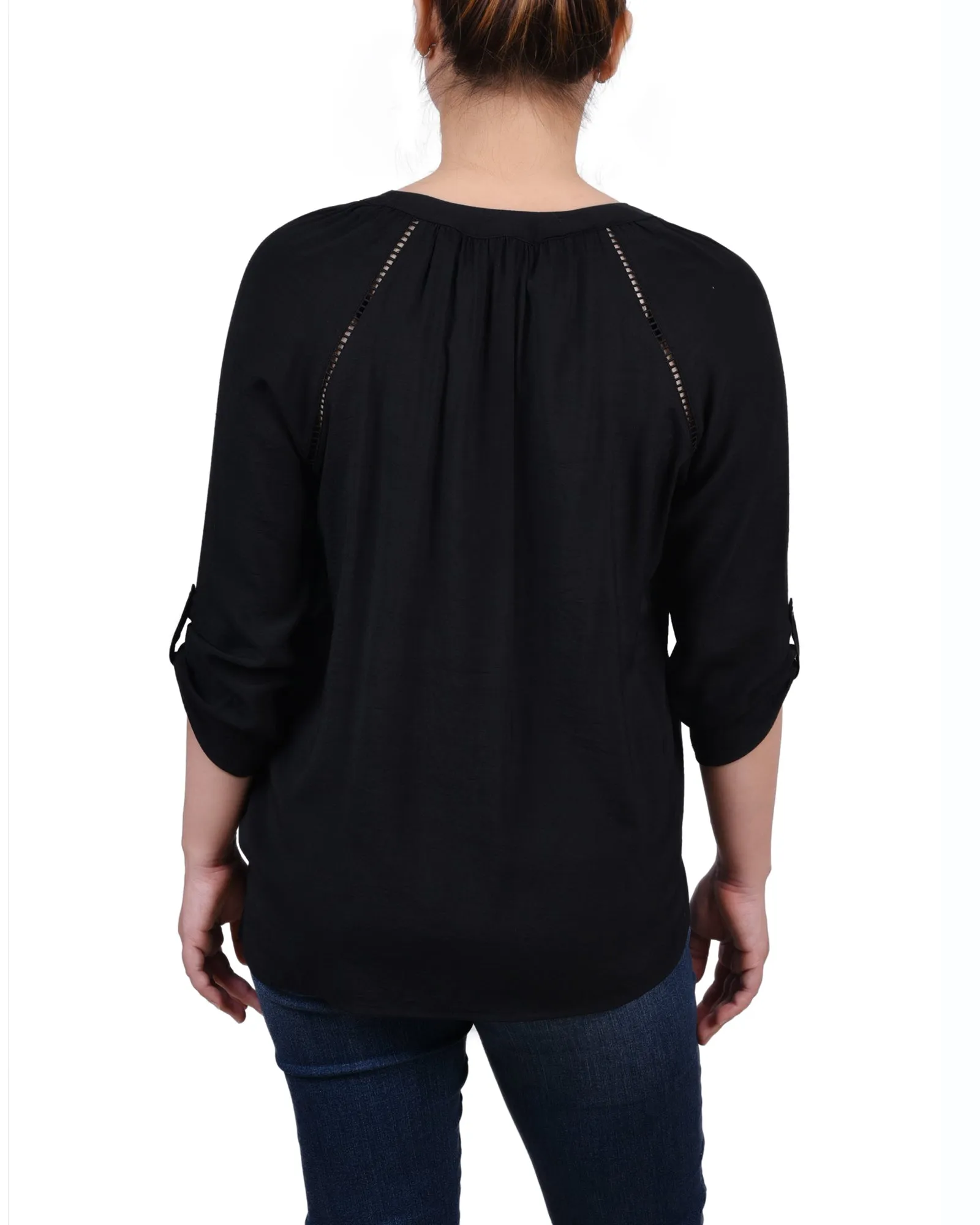 Blouse Petite à Manches Raglan et Encolure Fendue