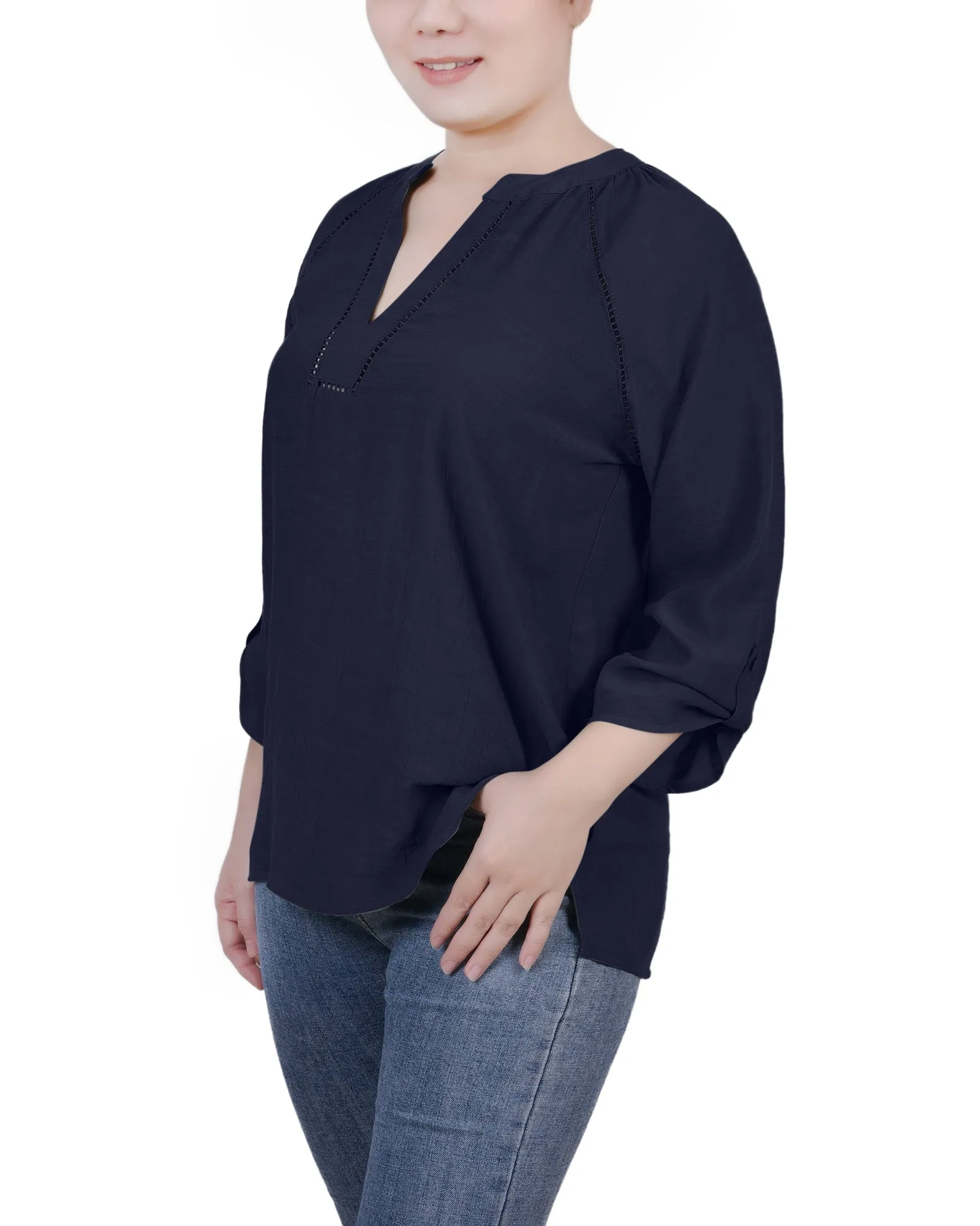 Blouse Petite à Manches Raglan et Encolure Fendue