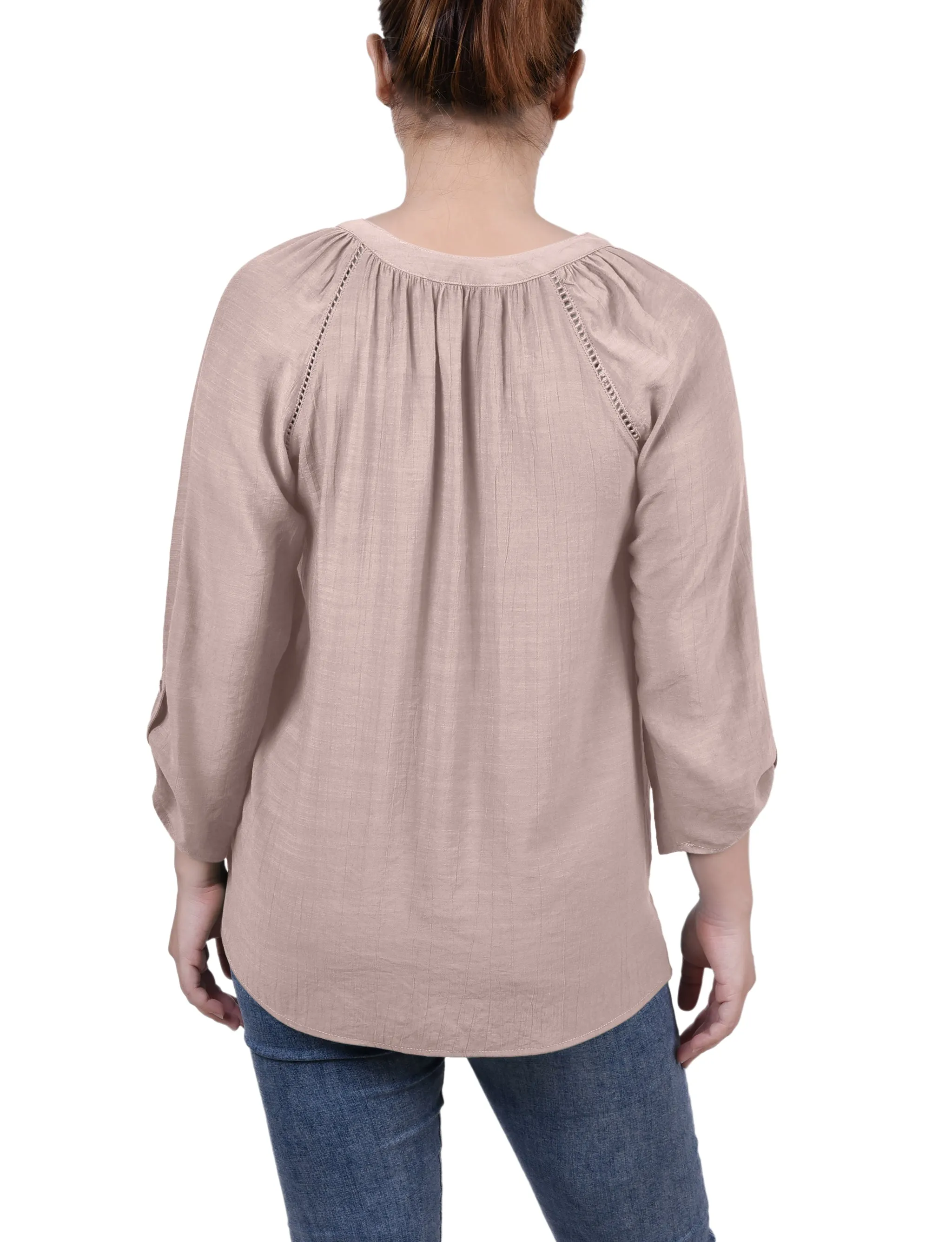 Blouse Petite à Manches Raglan et Encolure Fendue
