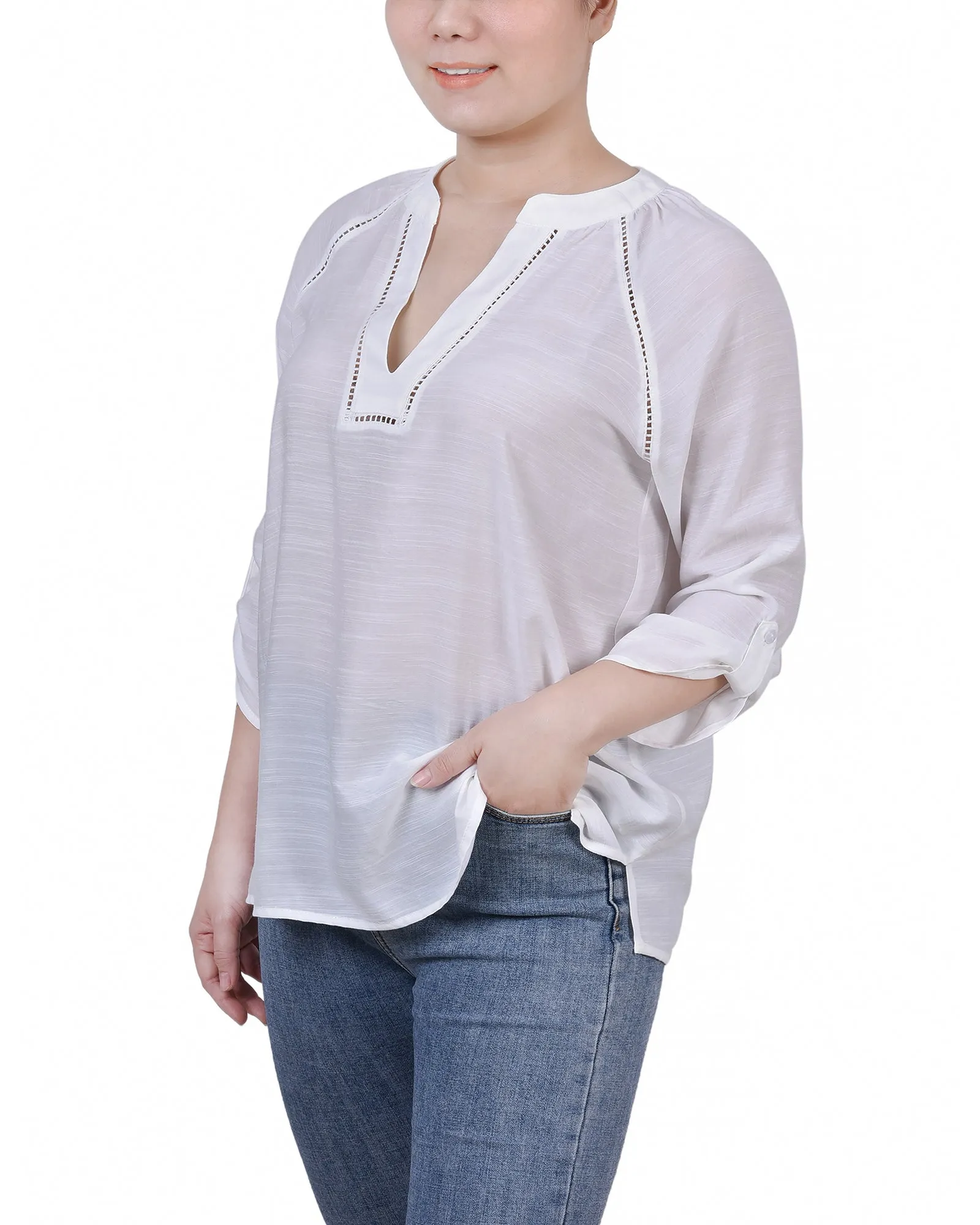 Blouse Petite à Manches Raglan et Encolure Fendue