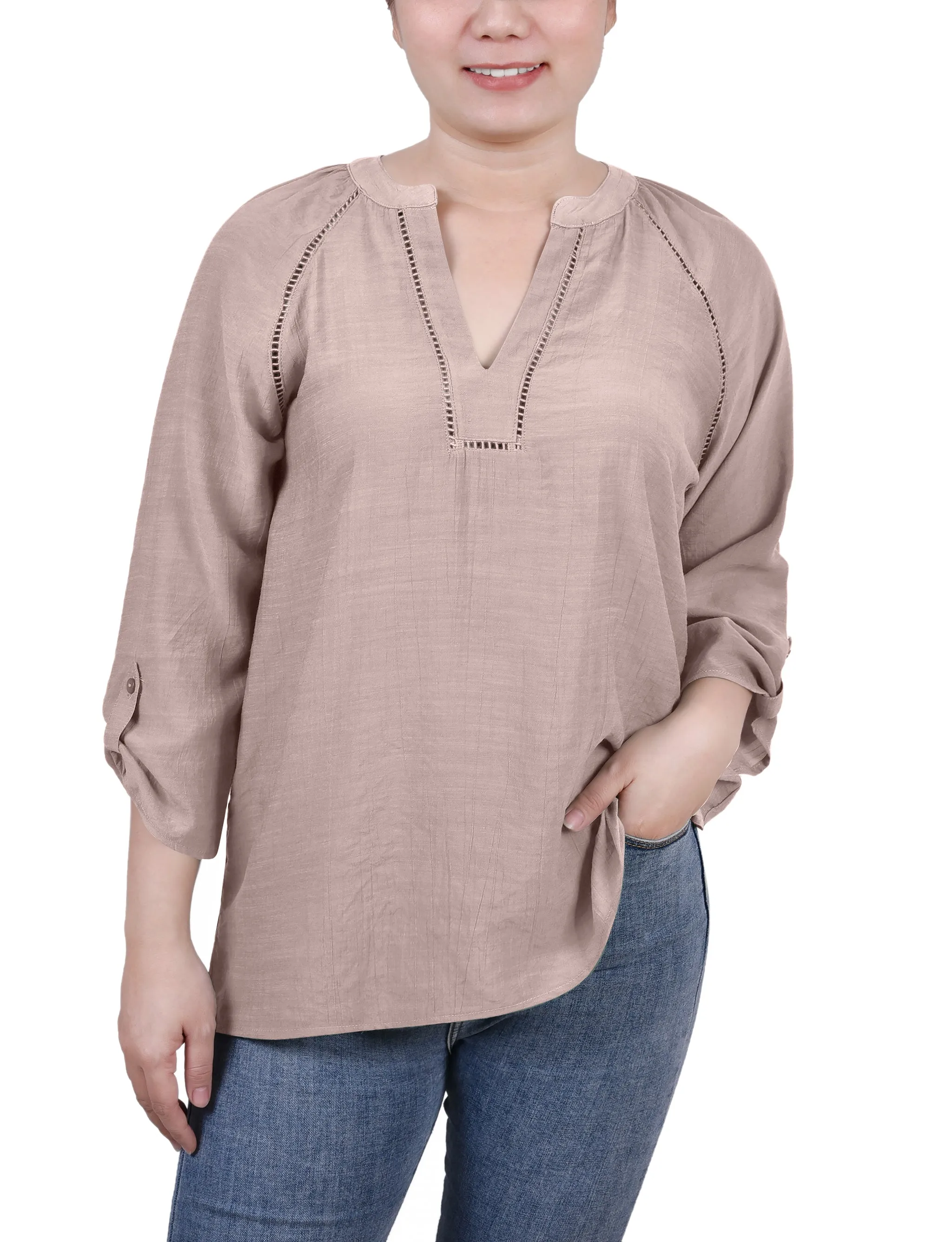 Blouse Petite à Manches Raglan et Encolure Fendue