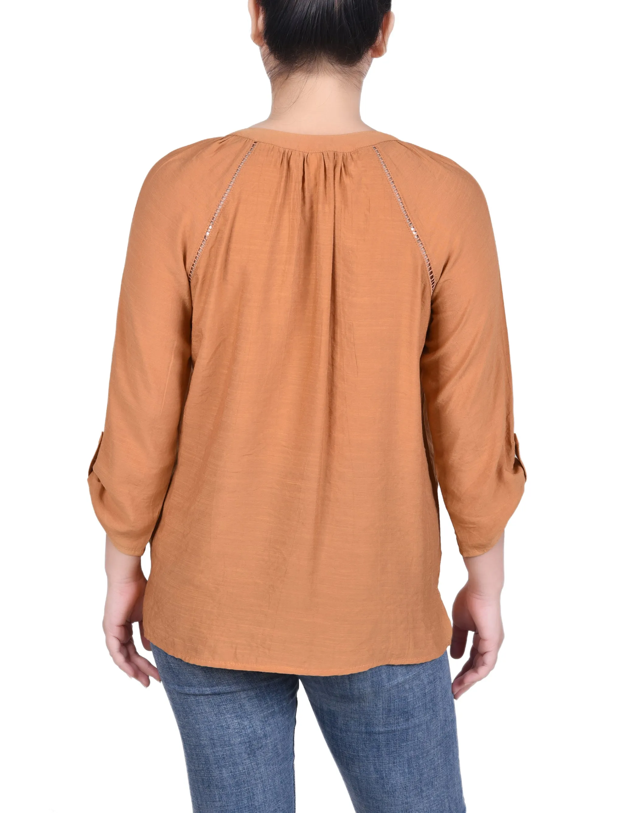 Blouse Petite à Manches Raglan et Encolure Fendue