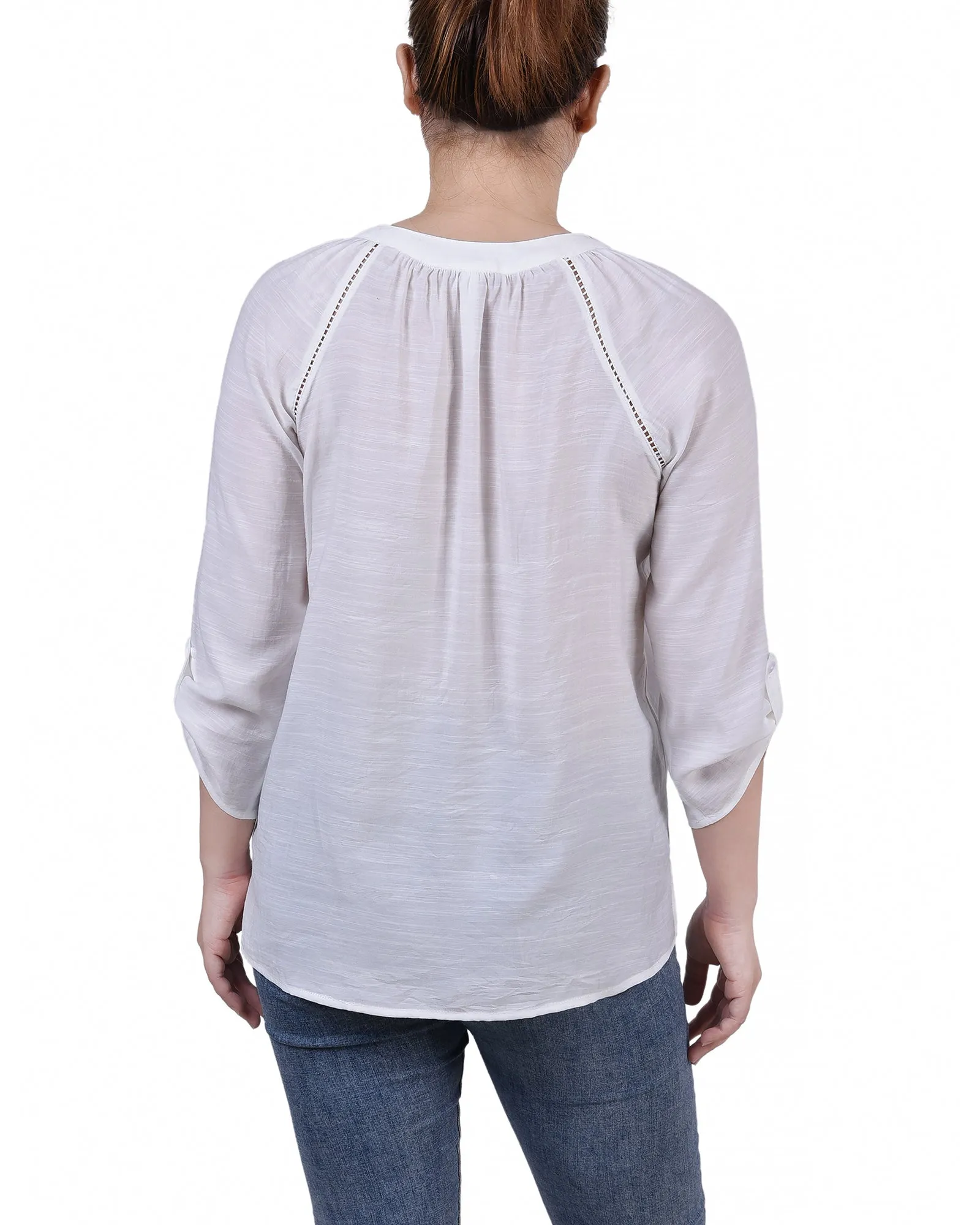 Blouse Petite à Manches Raglan et Encolure Fendue
