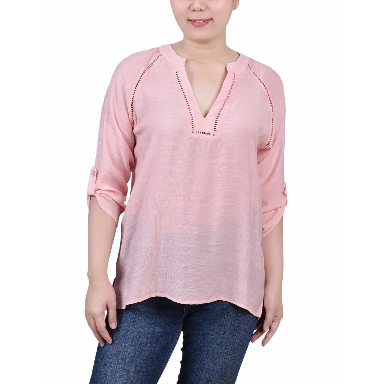 Blouse Petite à Manches Raglan et Encolure Fendue
