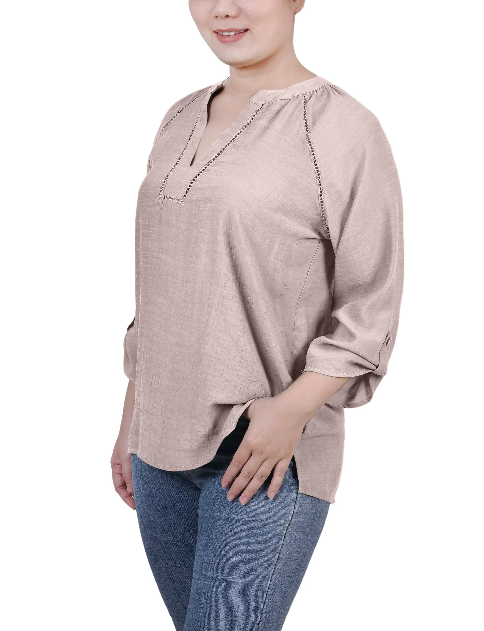 Blouse Petite à Manches Raglan et Encolure Fendue