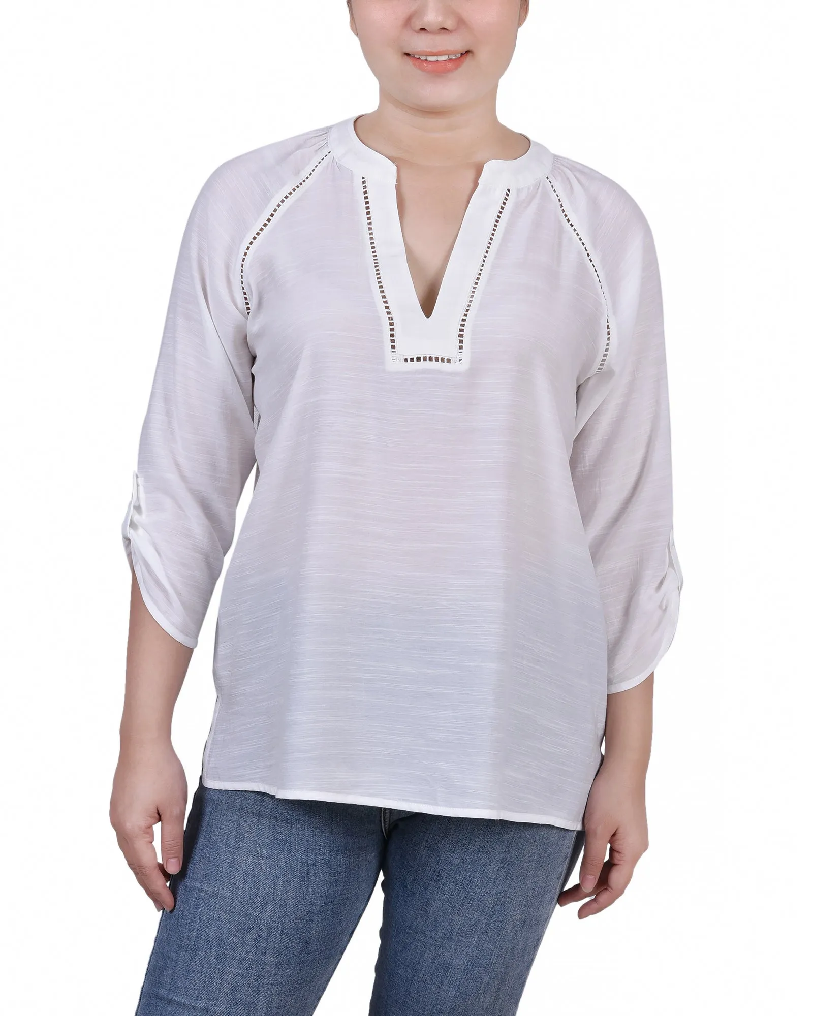 Blouse Petite à Manches Raglan et Encolure Fendue
