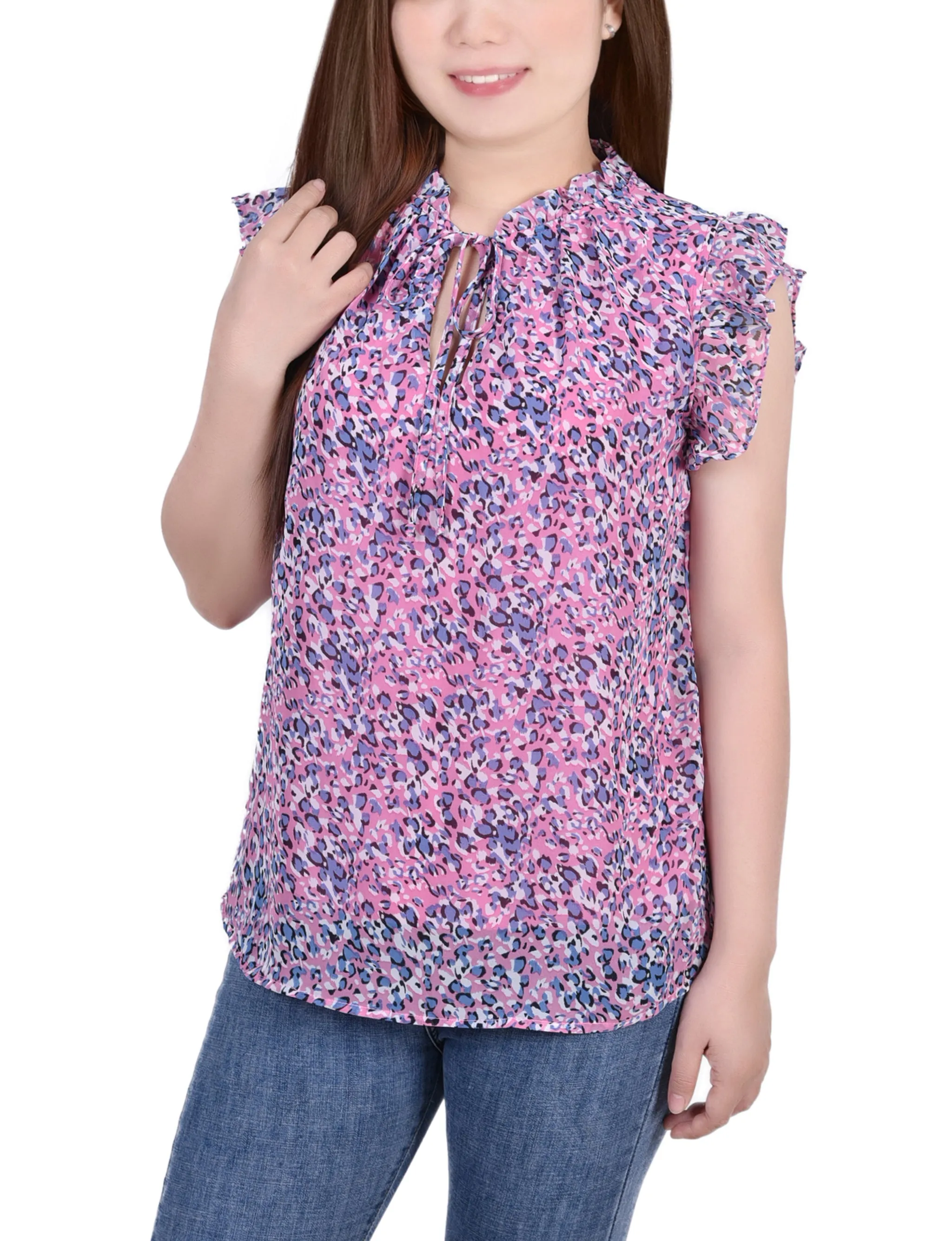 Blouse à manches froncées avec fermeture à nouer