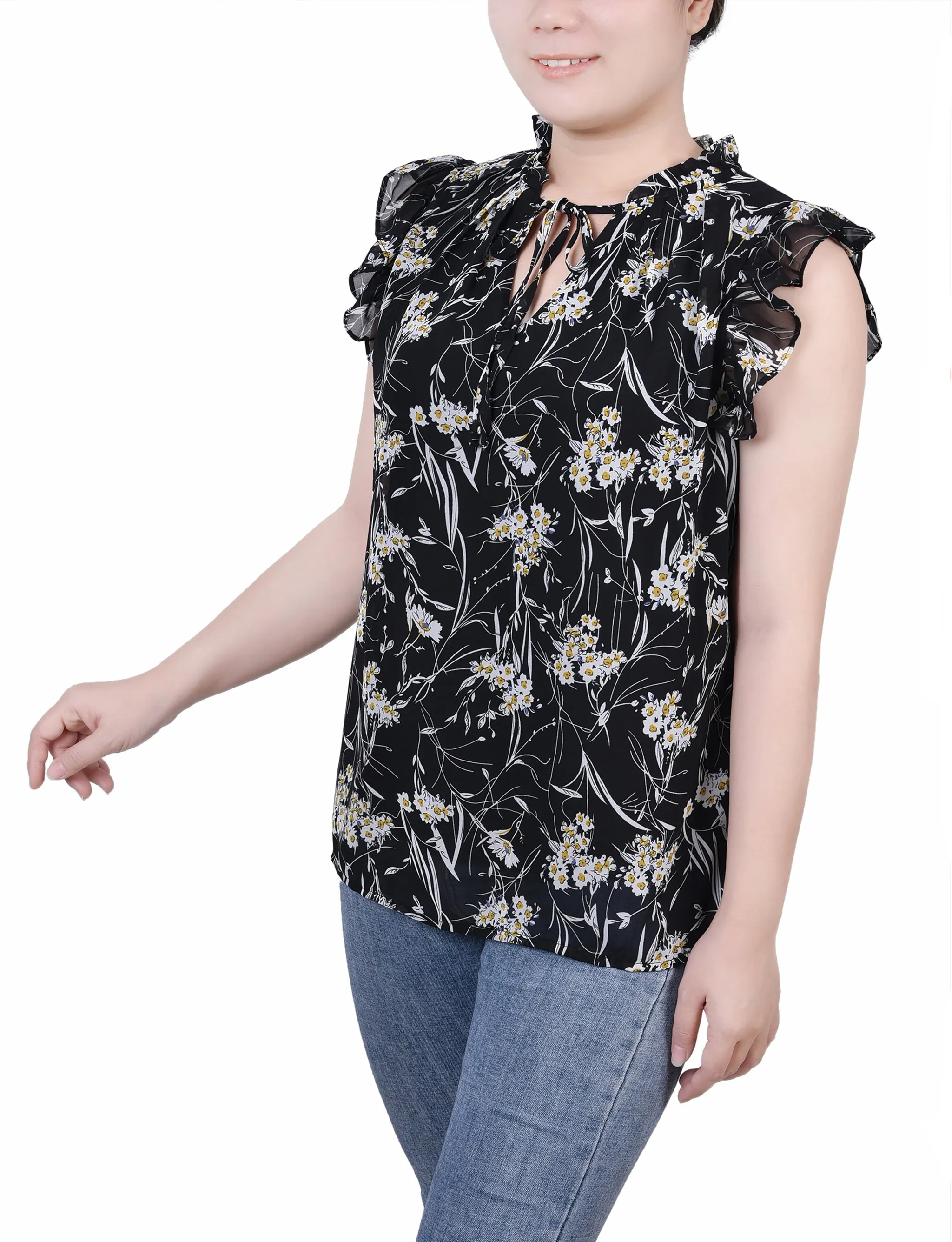 Blouse à manches froncées avec fermeture à nouer