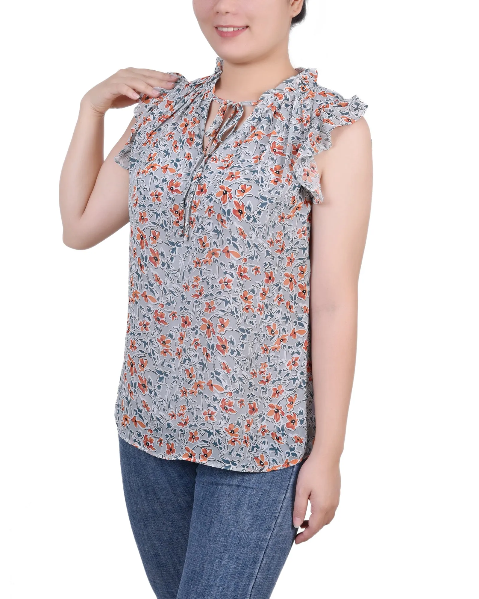 Blouse à manches froncées avec fermeture à nouer