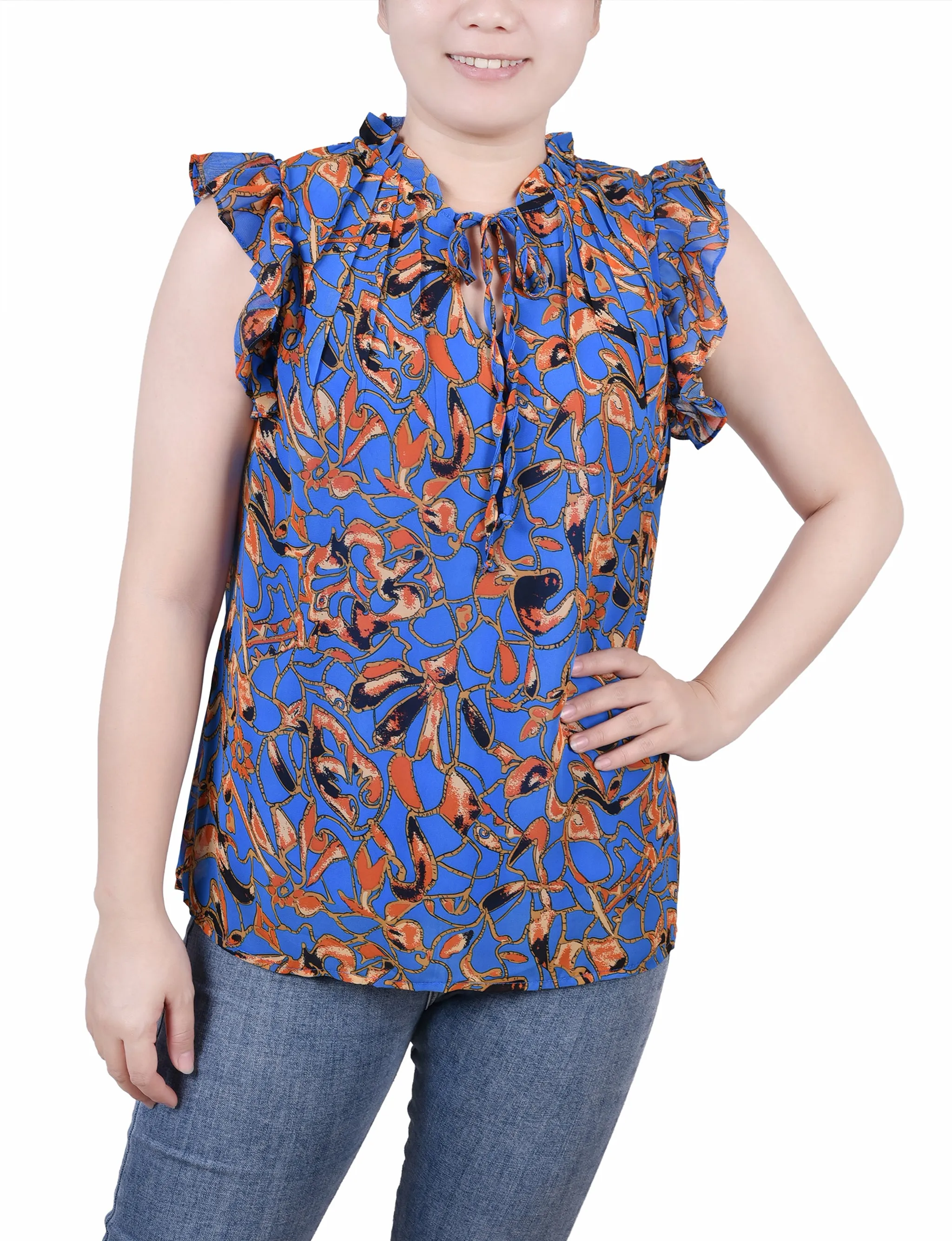 Blouse à manches froncées avec fermeture à nouer