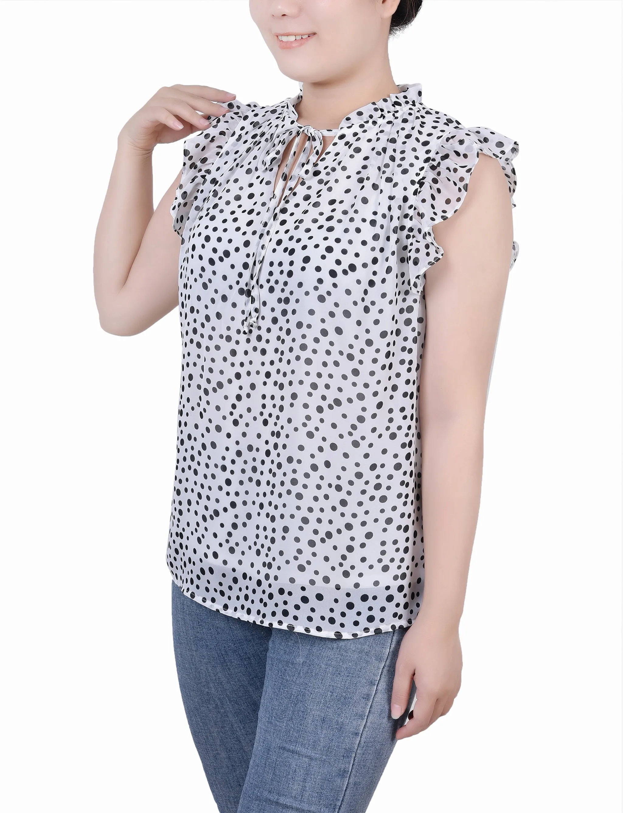 Blouse à manches froncées avec fermeture à nouer