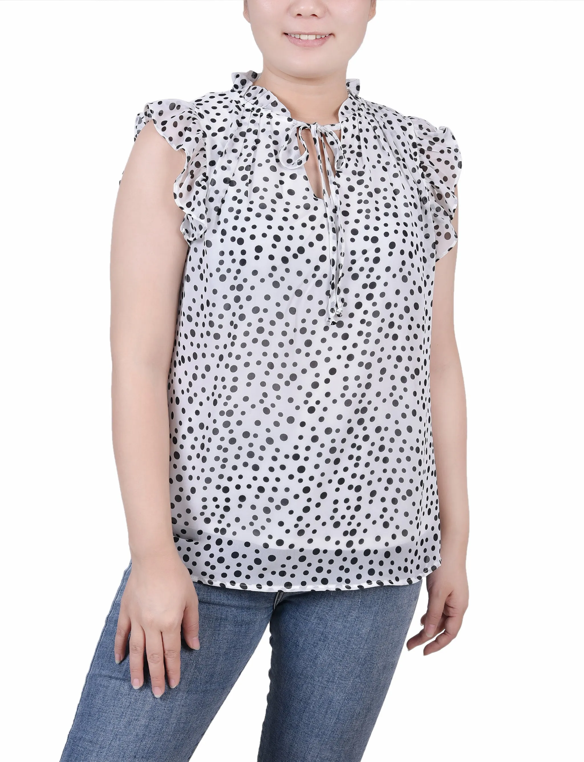Blouse à manches froncées avec fermeture à nouer
