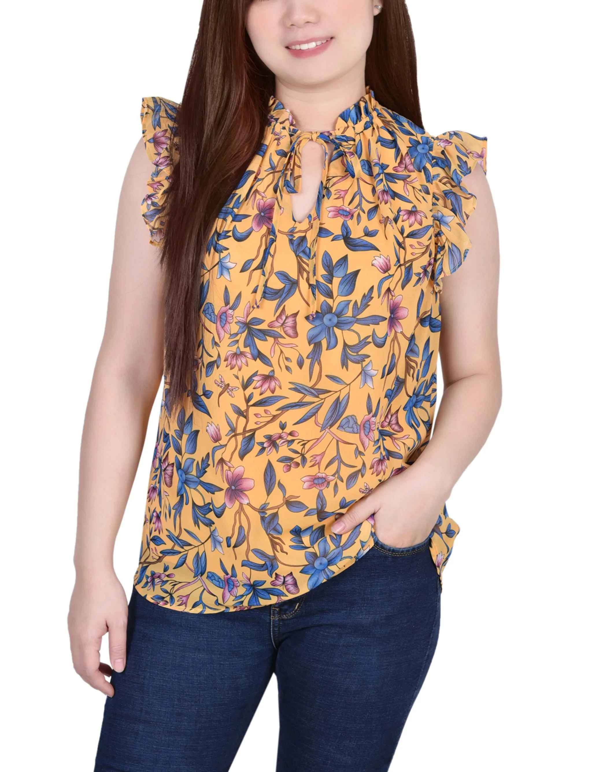 Blouse à manches froncées avec fermeture à nouer