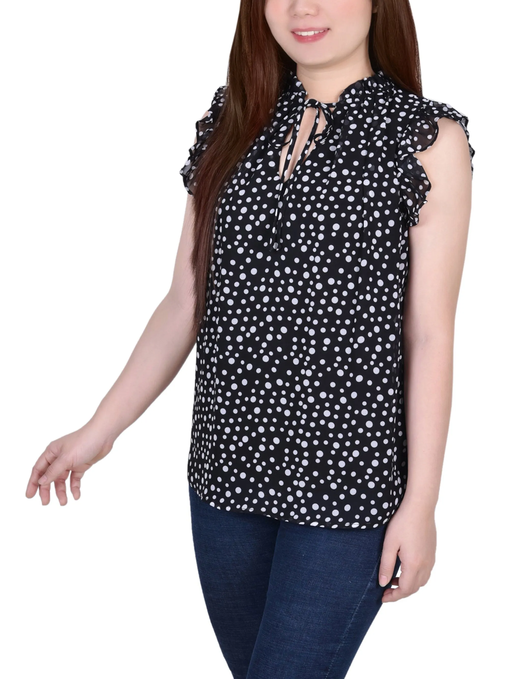 Blouse à manches froncées avec fermeture à nouer