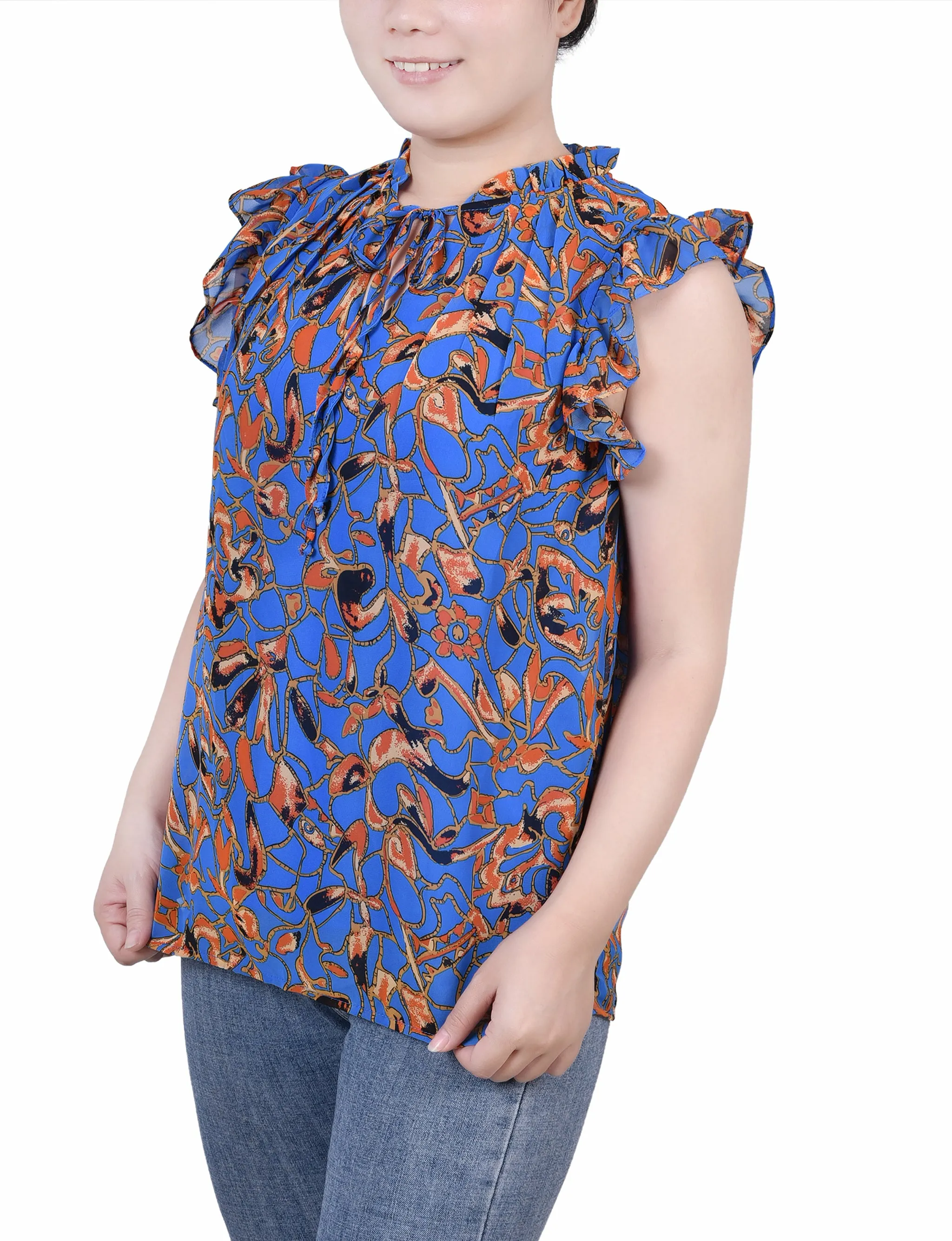Blouse à manches froncées avec fermeture à nouer