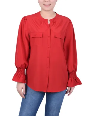 Petite Smocked Cuff Blouse