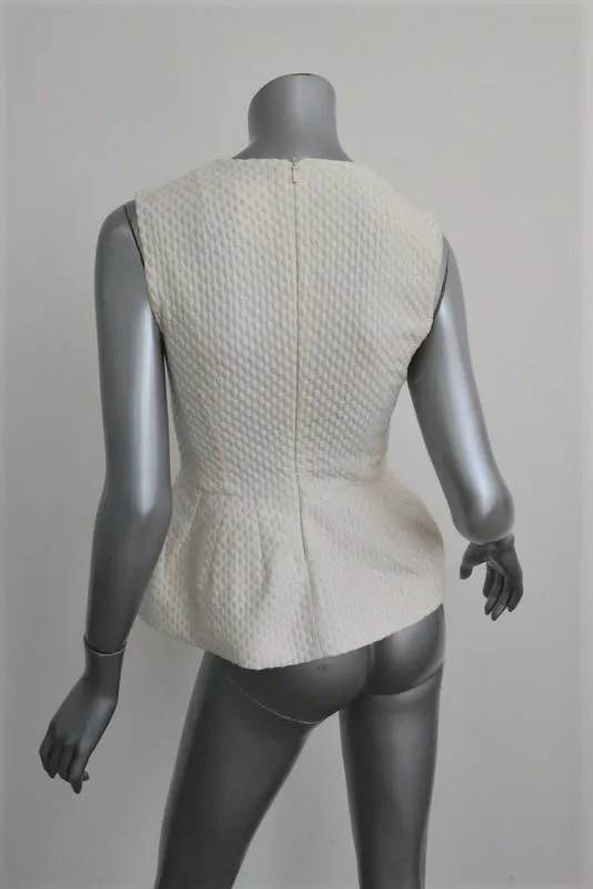 Pierre Balmain Haut sans manches péplum crème pois brodé coton taille 38