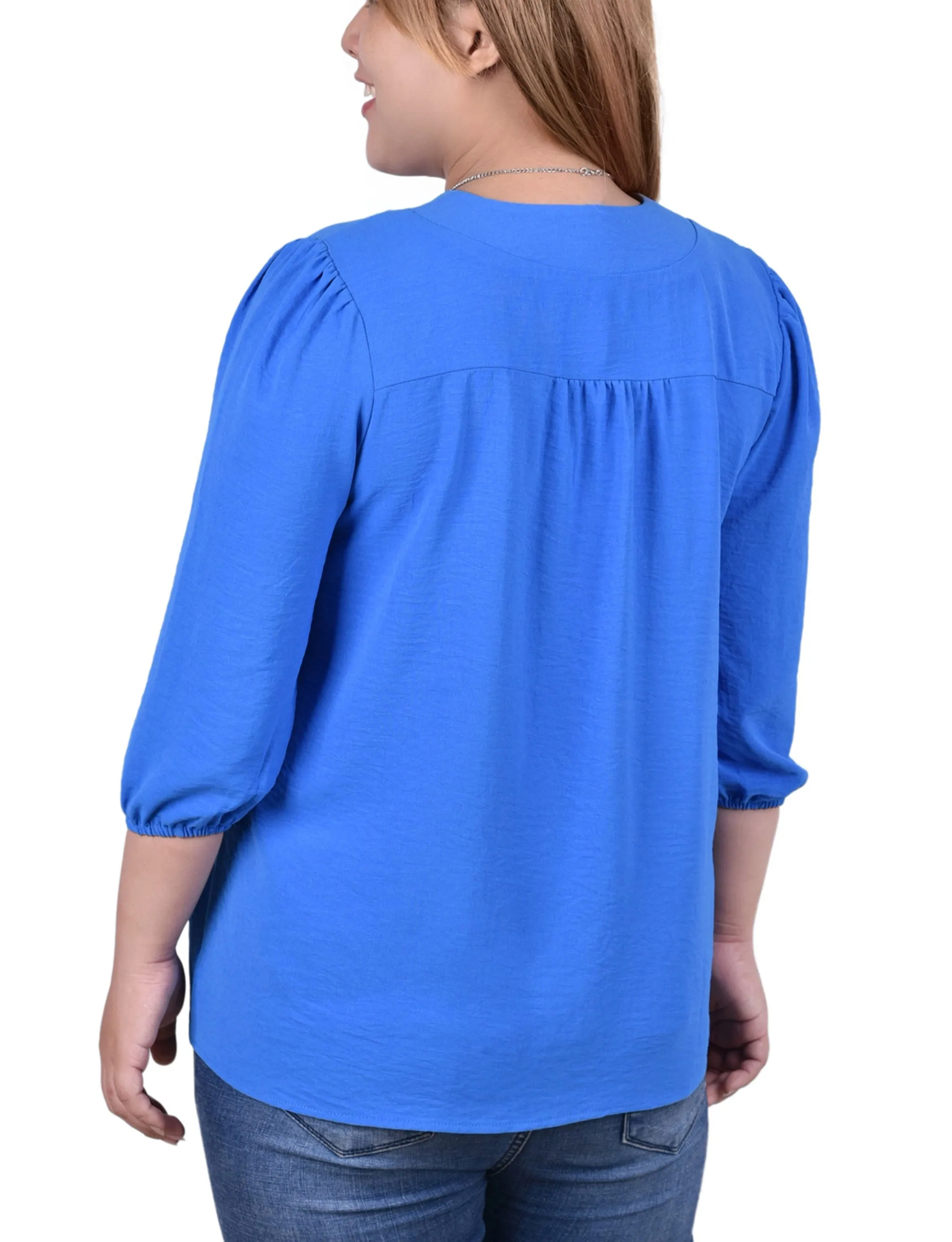 Blouse Femme Grande Taille Manches Ballon 3/4 Avec Collier Amovible