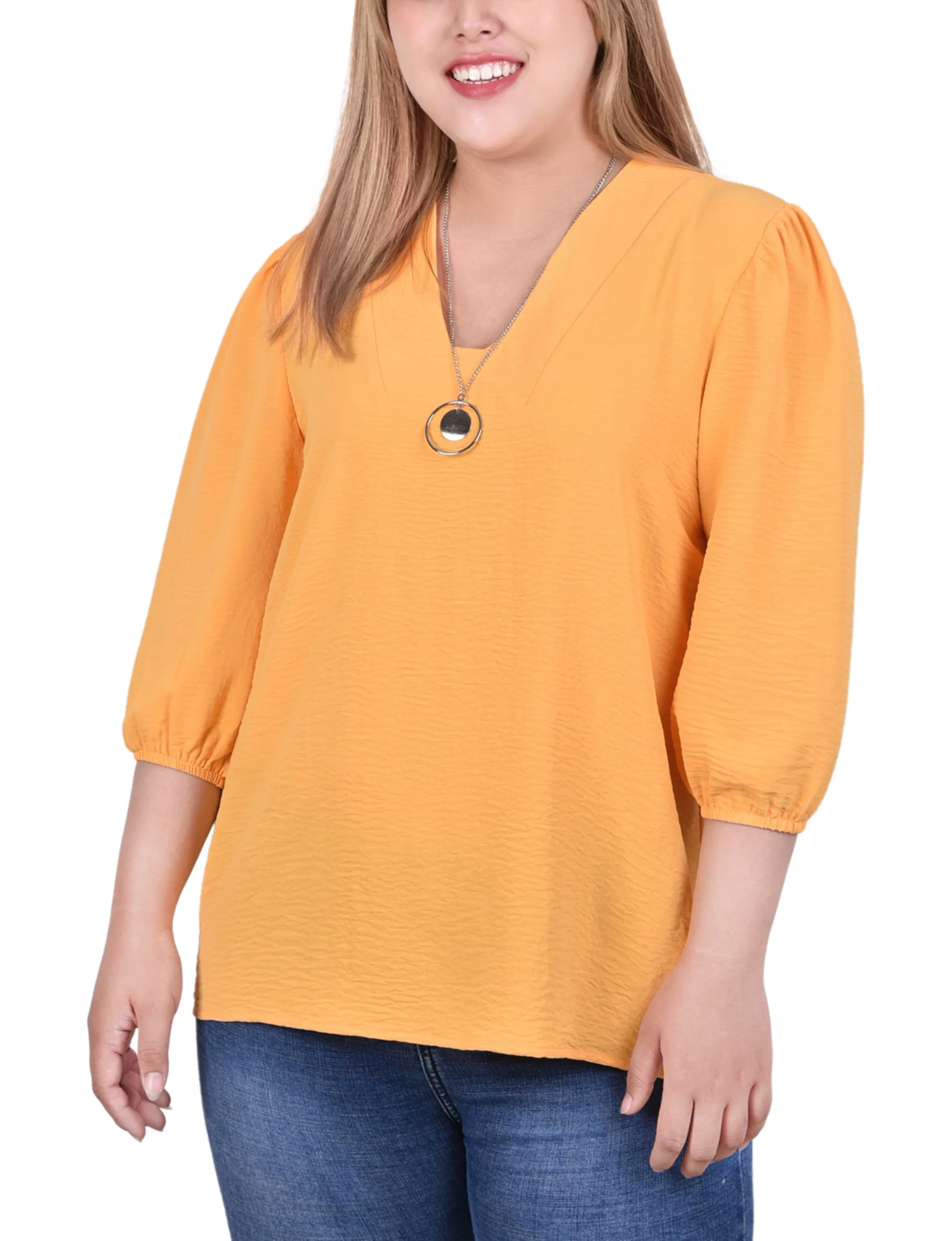 Blouse Femme Grande Taille Manches Ballon 3/4 Avec Collier Amovible