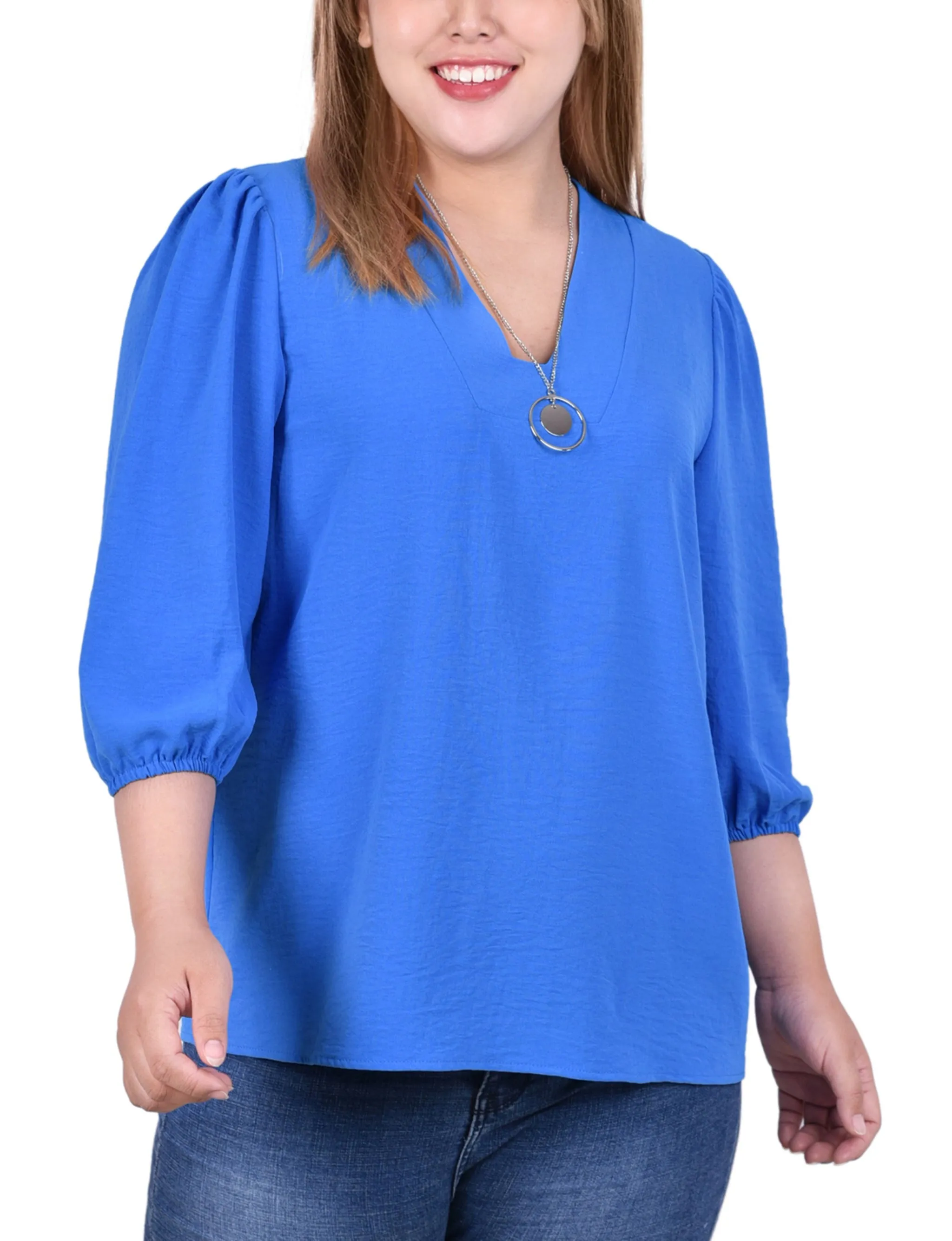 Blouse Femme Grande Taille Manches Ballon 3/4 Avec Collier Amovible