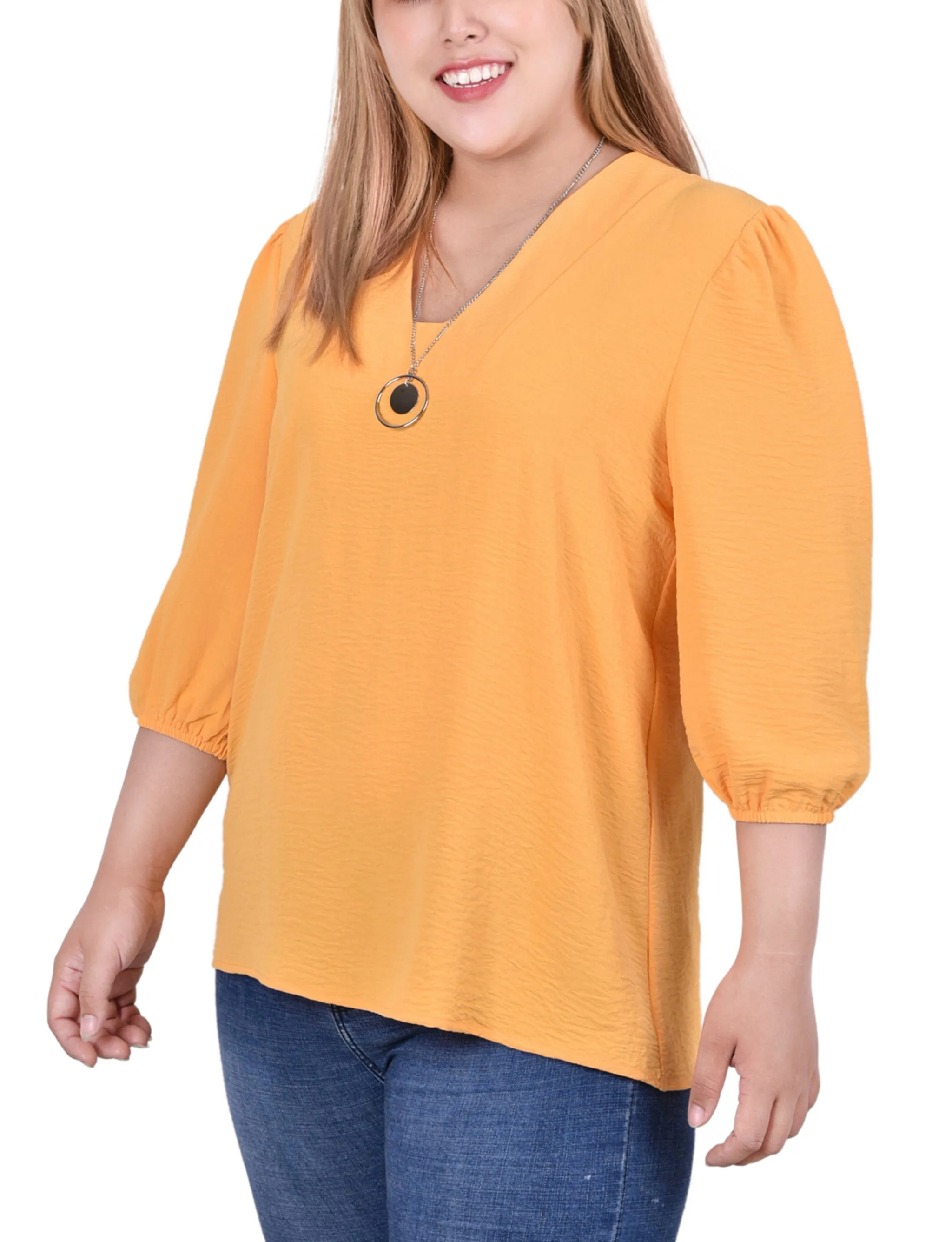 Blouse Femme Grande Taille Manches Ballon 3/4 Avec Collier Amovible