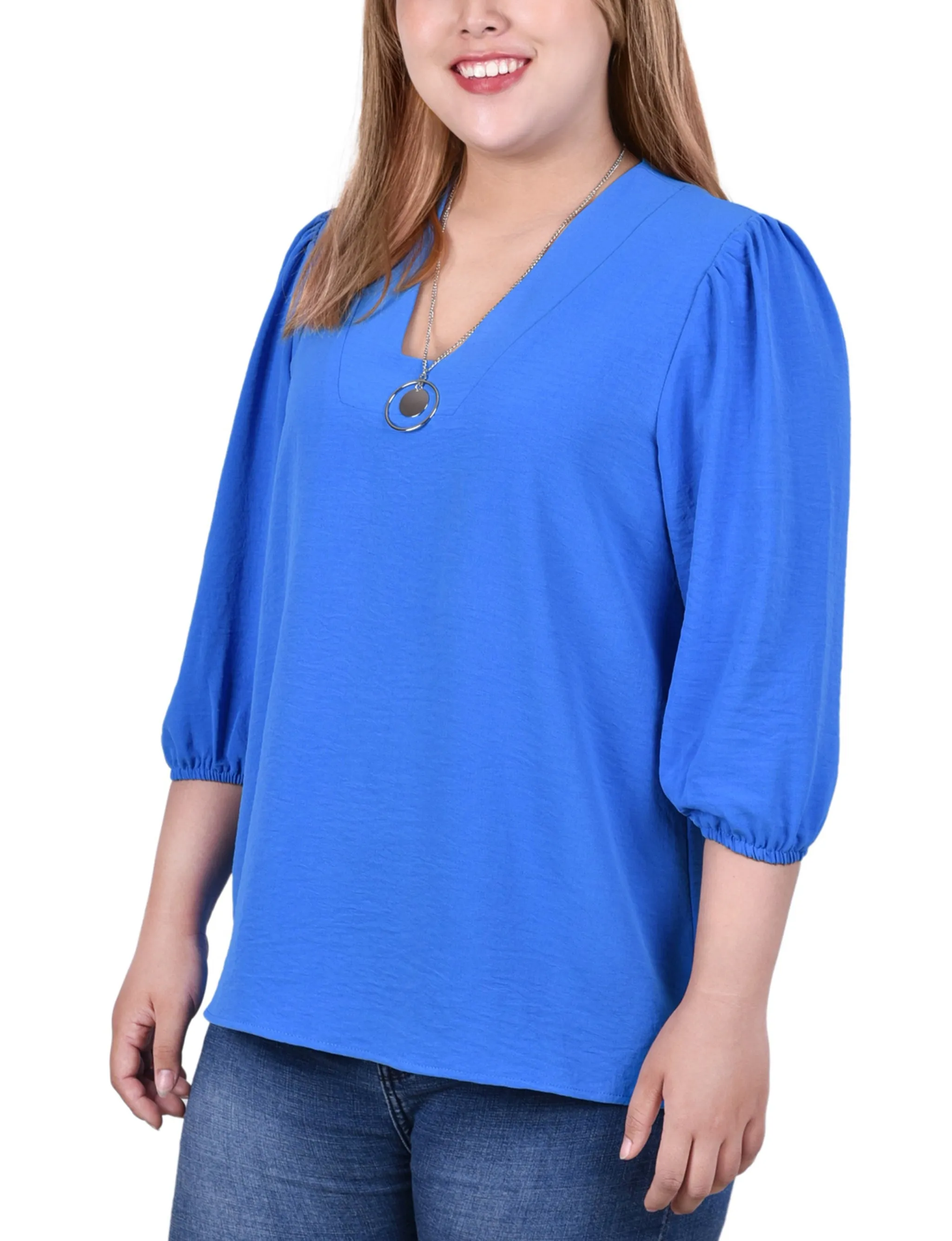 Blouse Femme Grande Taille Manches Ballon 3/4 Avec Collier Amovible