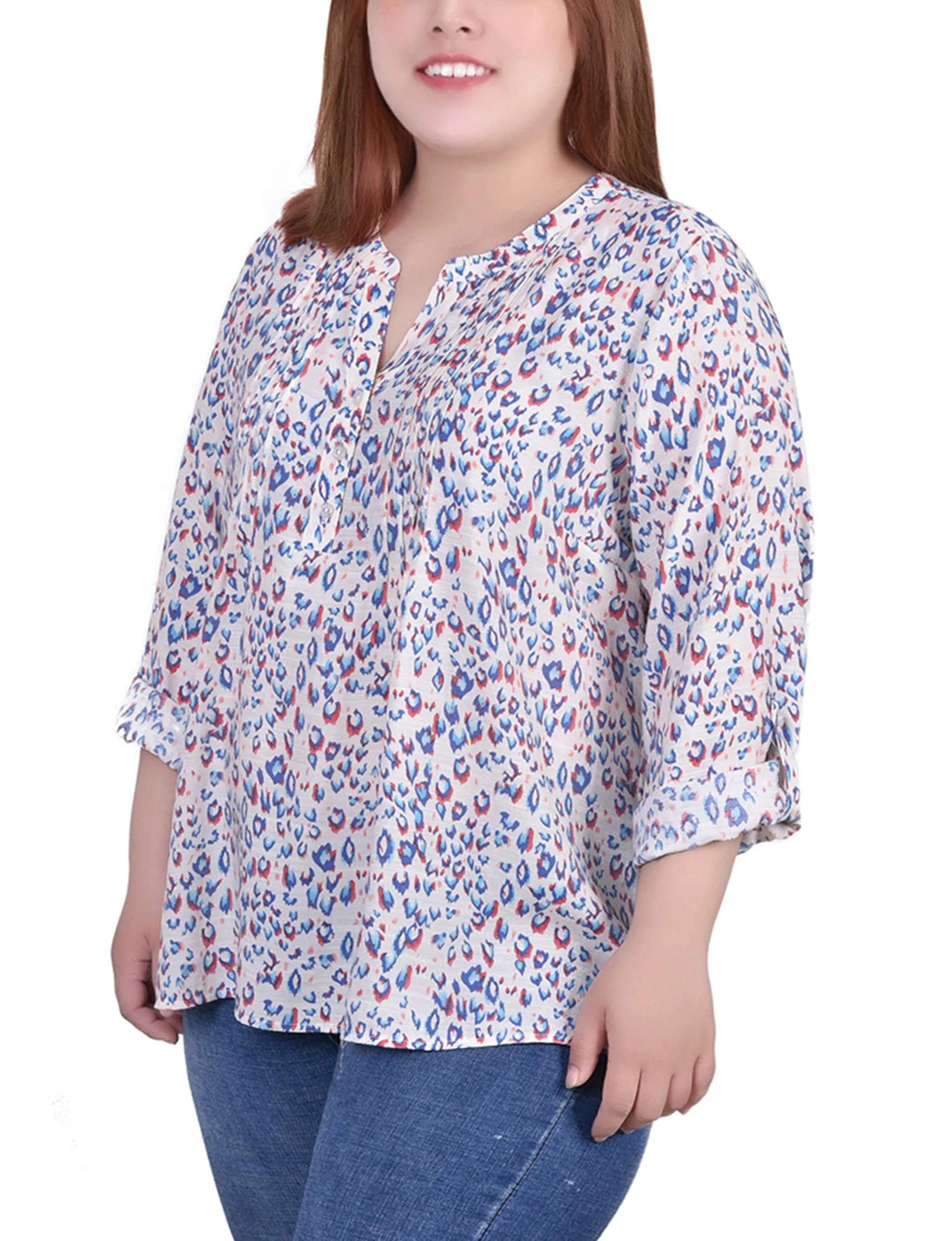 Blouse à manches 3/4 taille plus avec ourlet roulé