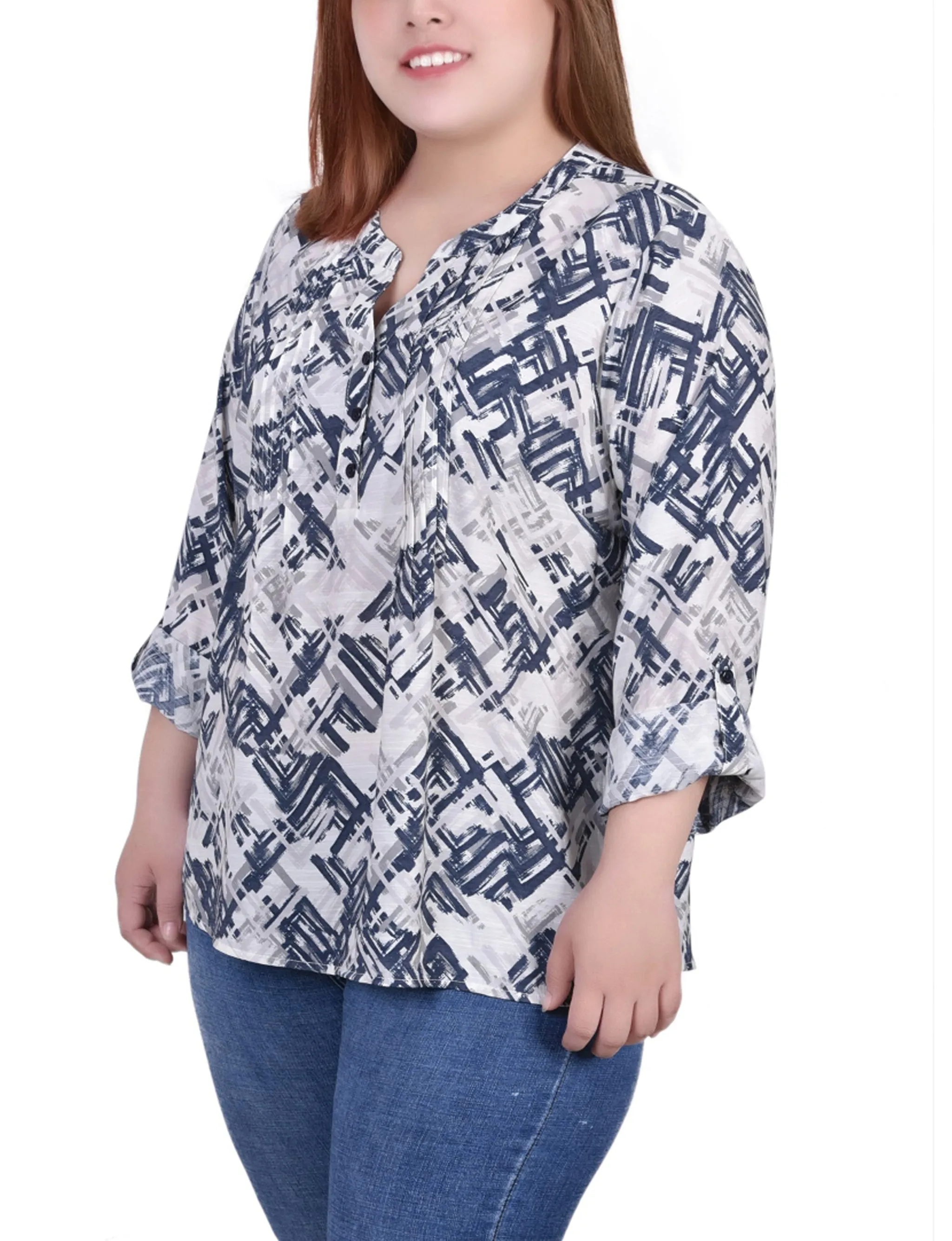 Blouse à manches 3/4 taille plus avec ourlet roulé