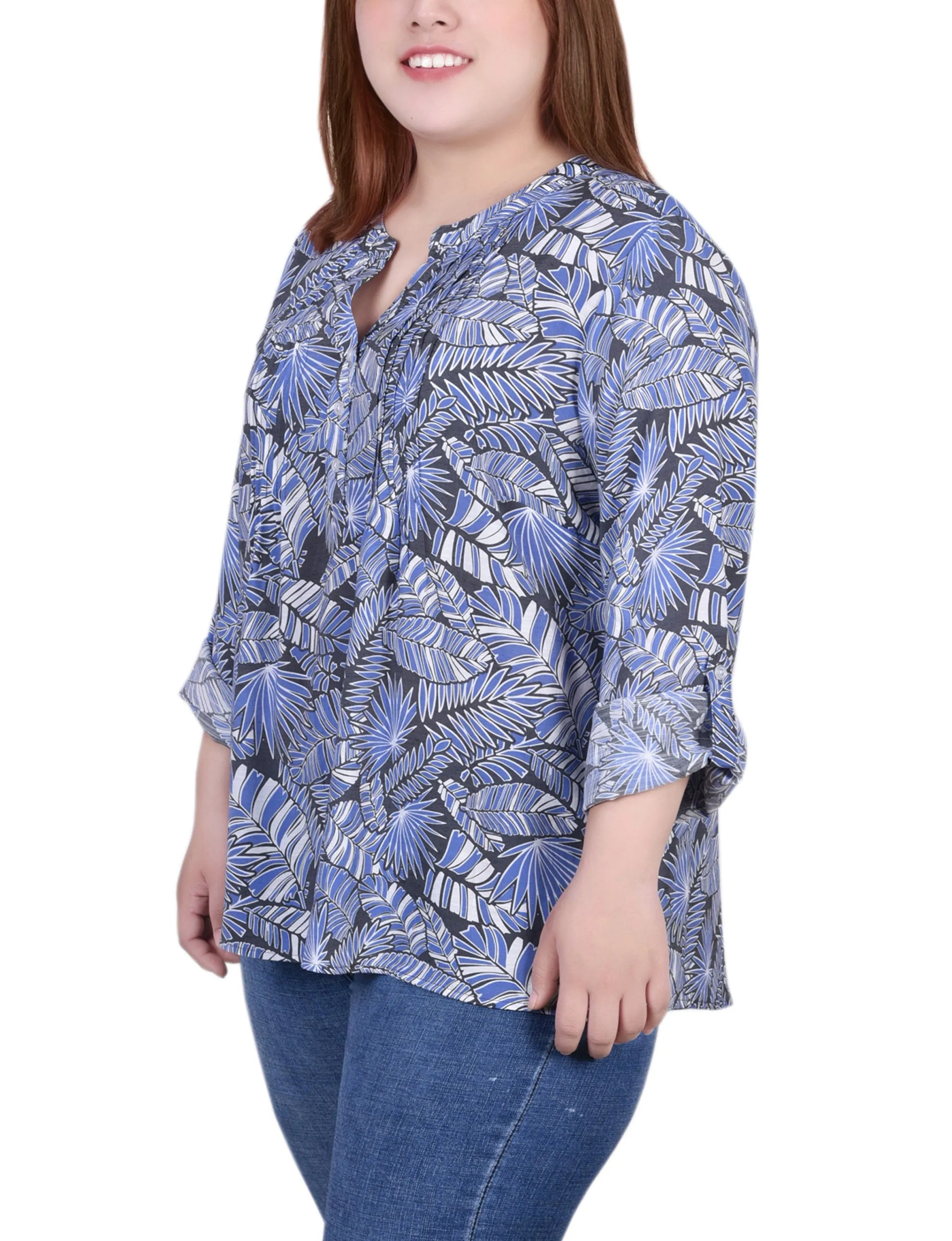 Blouse à manches 3/4 taille plus avec ourlet roulé