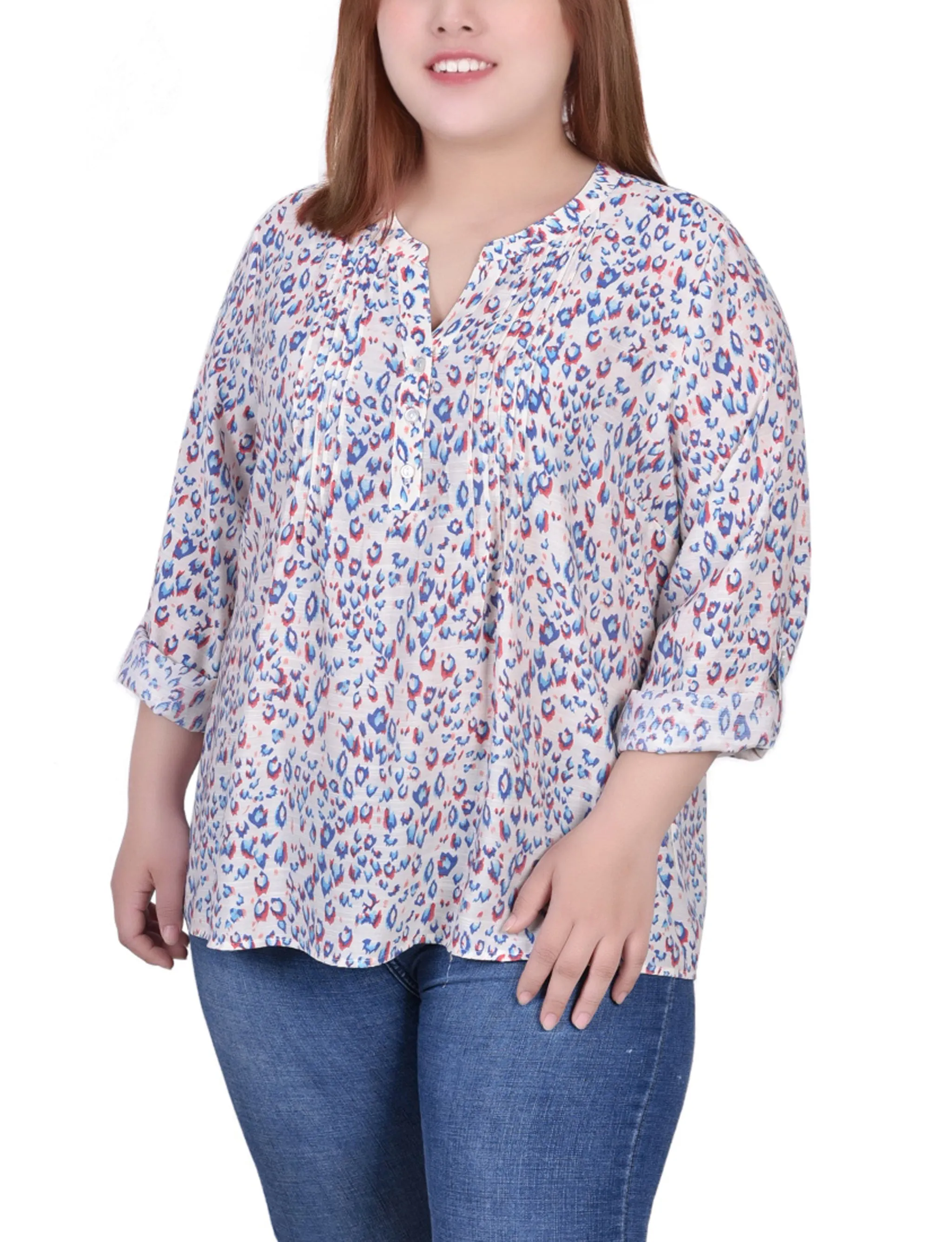Blouse à manches 3/4 taille plus avec ourlet roulé