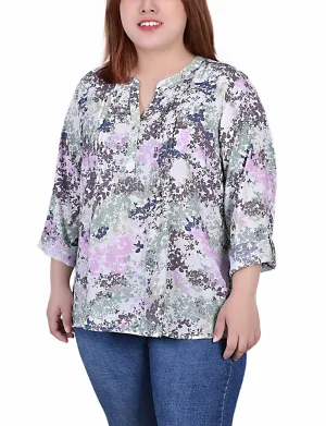 Plus Size 3/4 Roll Tab Sleeve Blouse