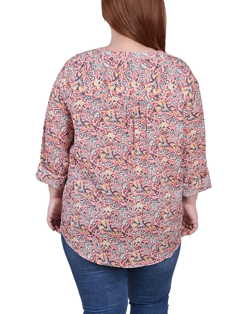 Blouse à manches 3/4 taille plus avec ourlet roulé