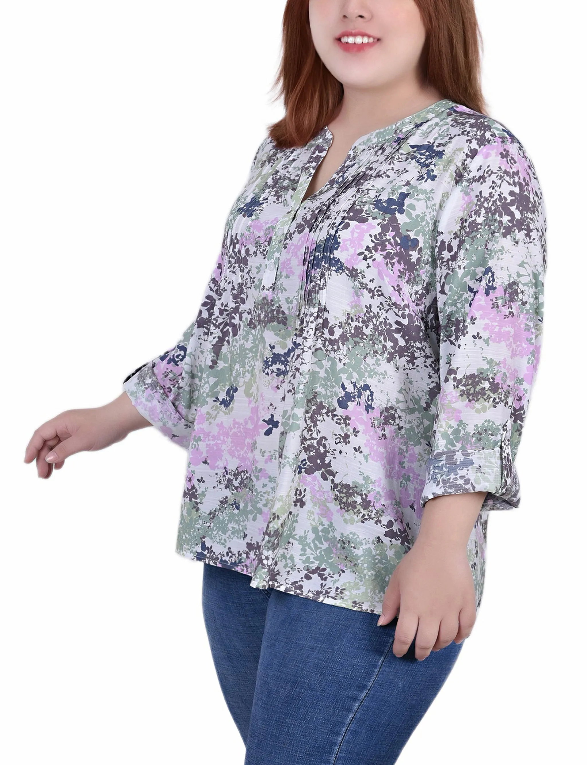 Blouse à manches 3/4 taille plus avec ourlet roulé