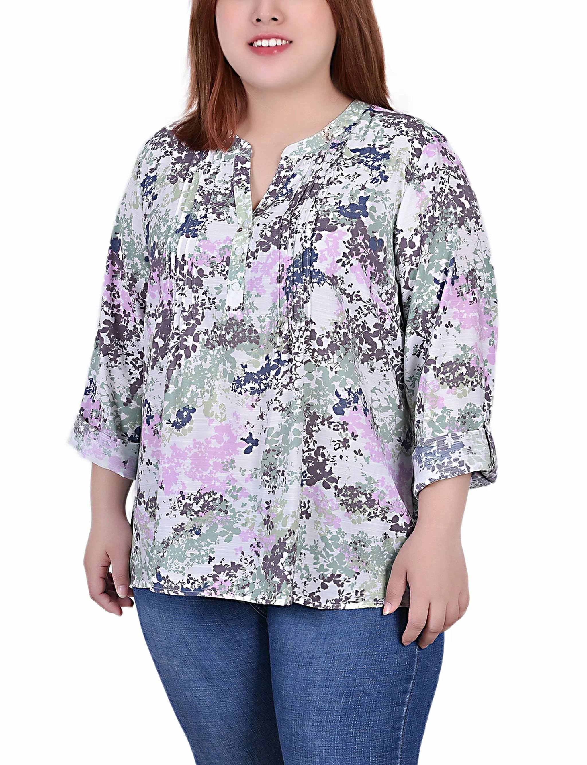 Blouse à manches 3/4 taille plus avec ourlet roulé