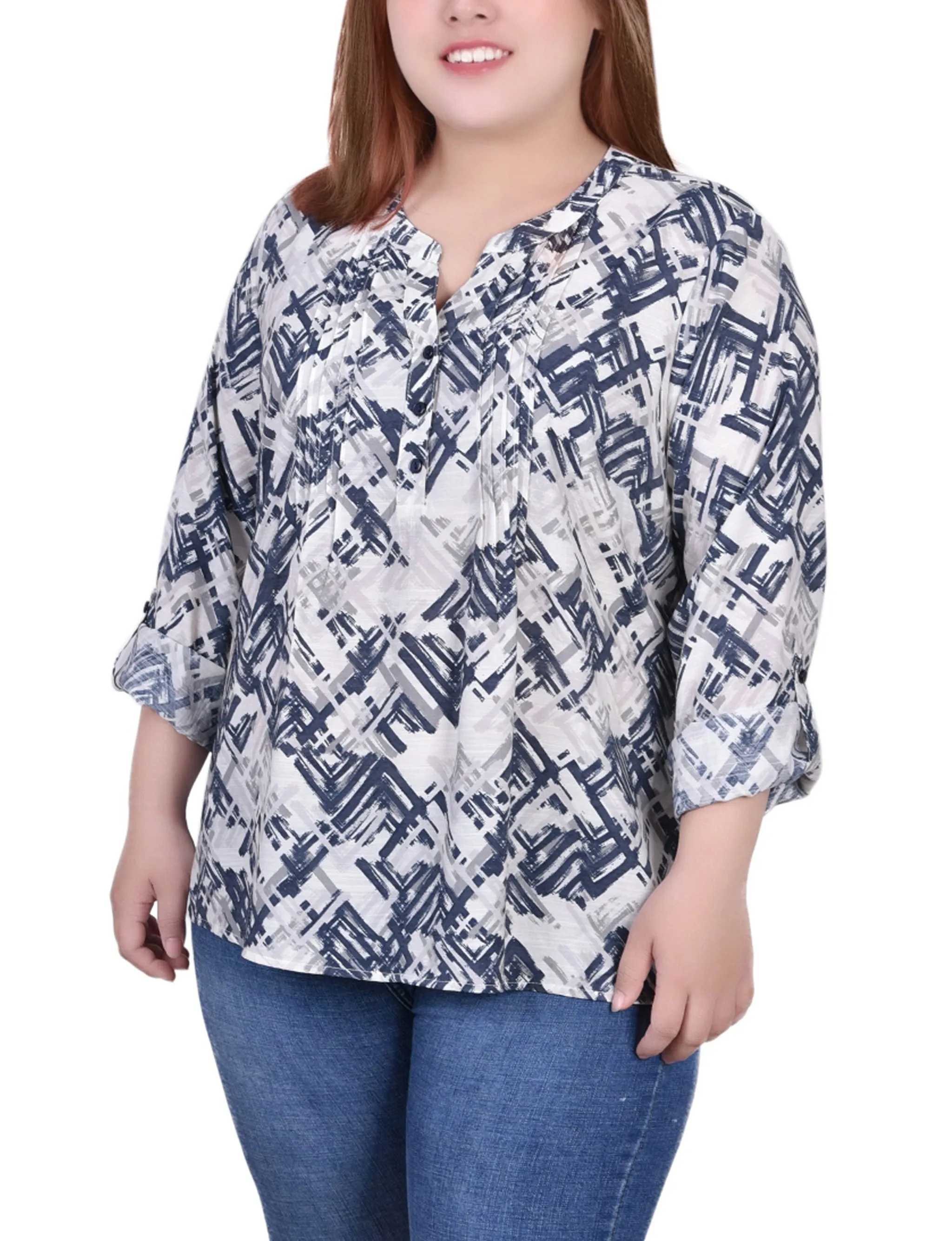 Blouse à manches 3/4 taille plus avec ourlet roulé