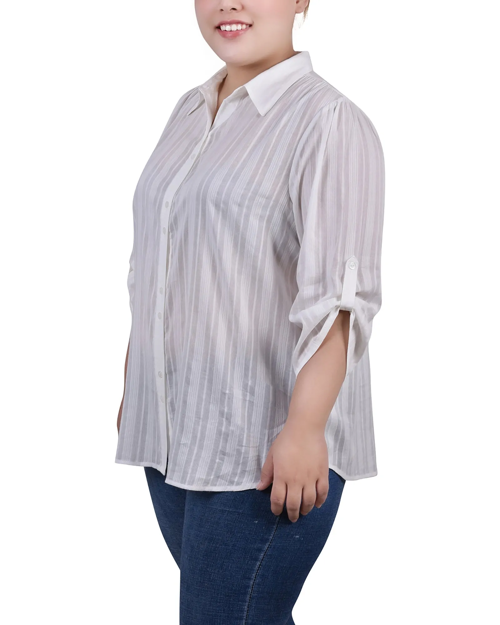 Blouse en coton à manches 3/4 taille plus avec ourlet roulé