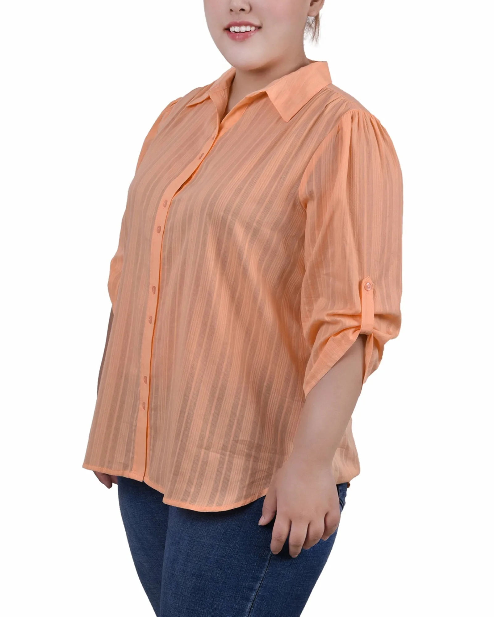 Blouse en coton à manches 3/4 taille plus avec ourlet roulé